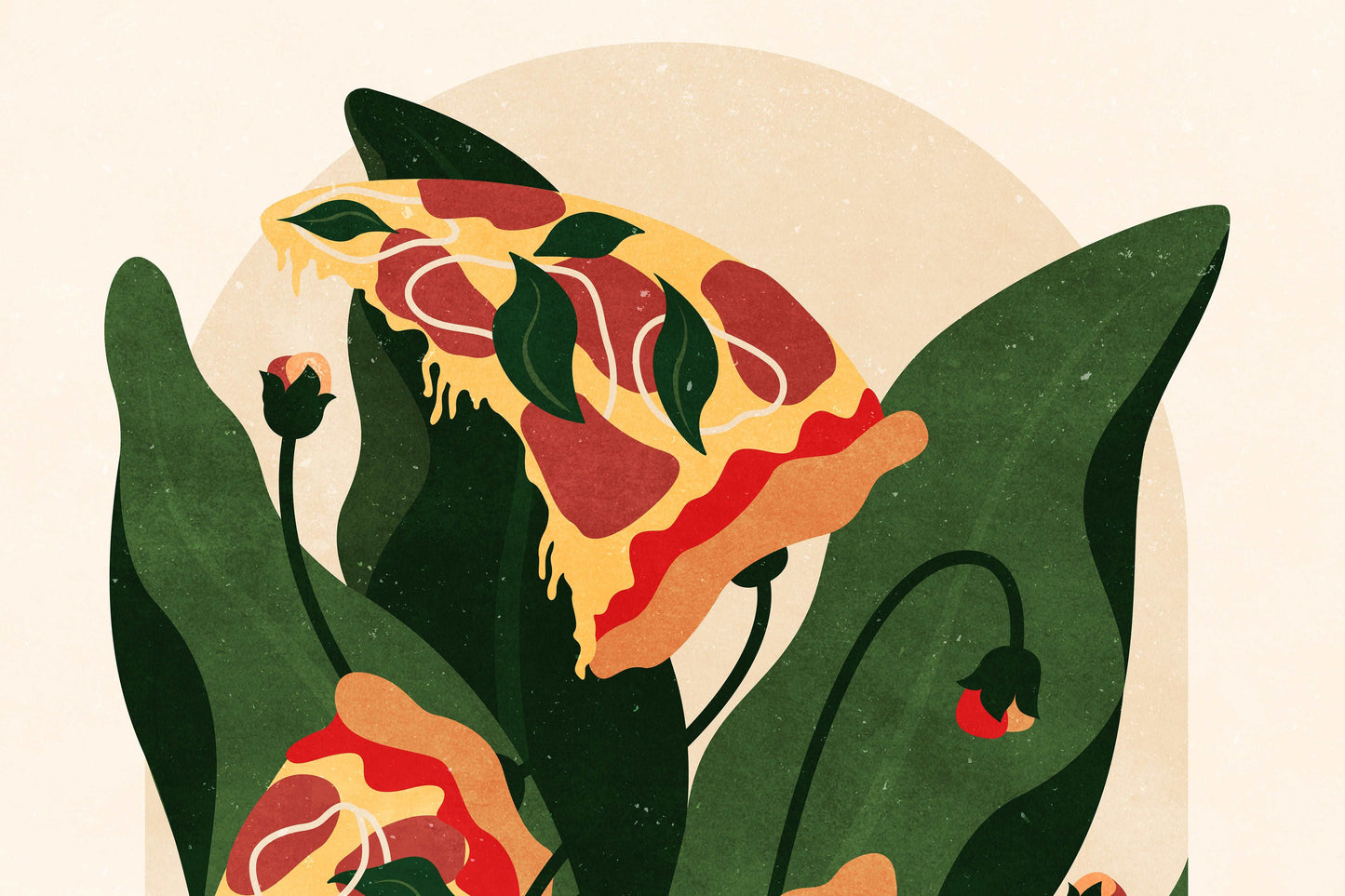 Dark green red yellow and beige pizza food printable poster art