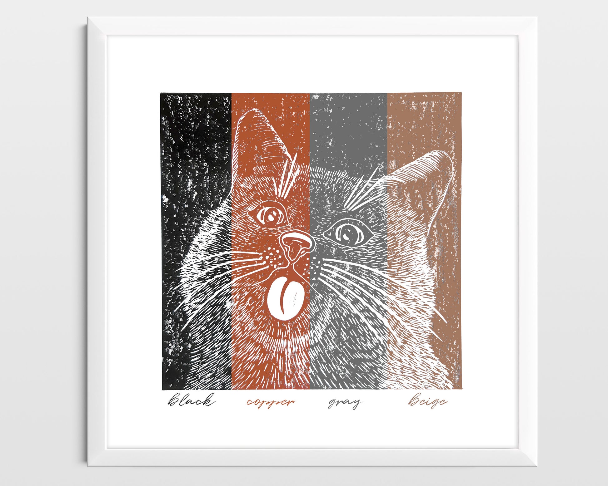 Housewarming gift	Bedroom wall decor	Living room wall art	Linocut print	Original artwork	For pet lovers gift	Linogravure lino	Black relief block	funny portrait cat	printmaking art	Kids room happy	Bestfriend gift	Modern animal spring