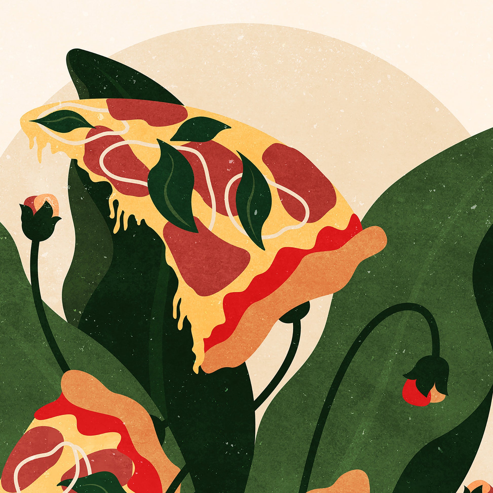 Botanical vintage pizza Fast food digital poster