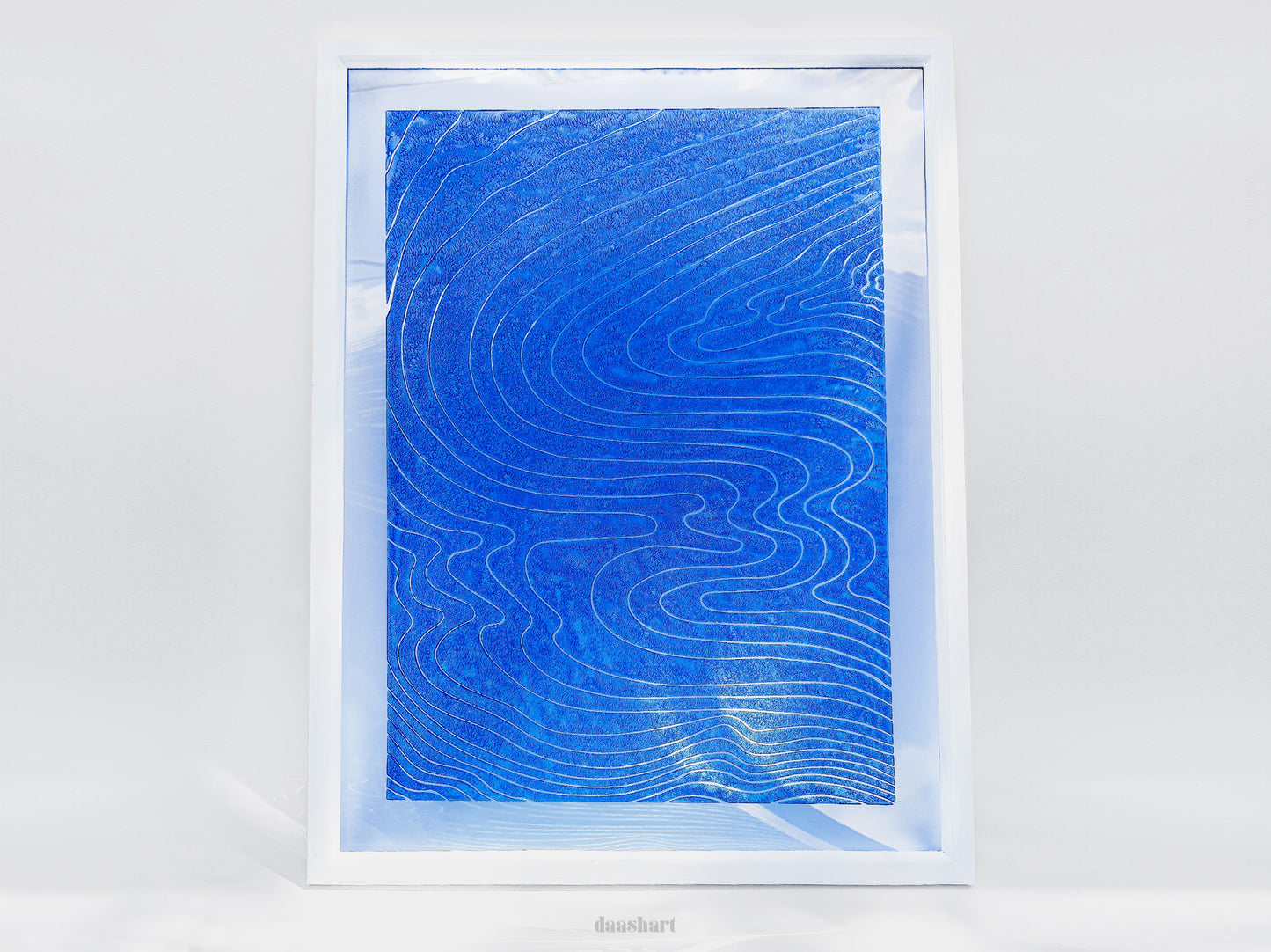 Abstract blue water Linocut print on Plexiglass relief Original artwork Nautical wall art for Bedroom Living room decor New home gift