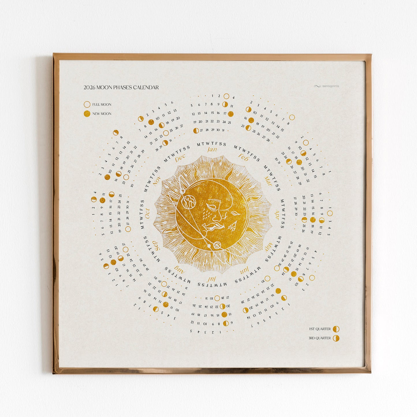 2026 European Printable lunar yearly calendar poster Gold kiss of the moon and sun + Desktop Ipad wallpaper New Year Christmas gift sister in law gift, niece gift from aunt, new grandma gift, mothers day gift from daughter, mothers day gift ideas, gift for best friend female, college graduation gift, gift for best friend female, nurse gift, retirement gift, teacher retirement gift, going away gift for coworker, employee appreciation gift, thoughtful teacher gift
