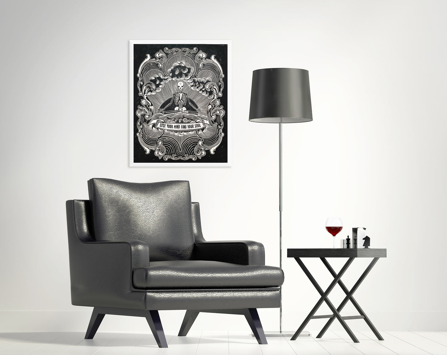 Lose your mind find your soul Skeleton wall art Linocut print for New home gift UNFRAMED, Grandpa Chic wall, Goth wall art, Edgy punk wall, Mindfulness art, Meditation wall art, Linogravure, Bedroom wall art, Lino print, printmaking art, living room wall decor, yoga art, vintage art, horror art, handmade wall art, original artwork