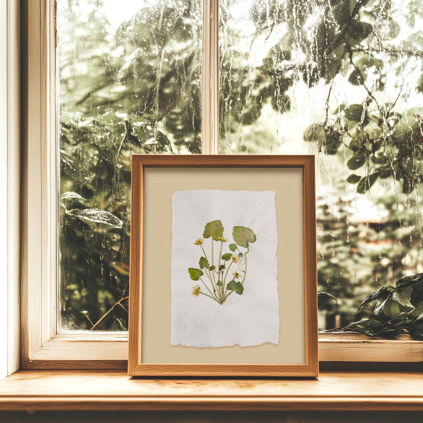 "Ficaria verna" Herbarium Yellow and green dried flower Original artwork Recycled paper UNFRAMED Pressed flowers One of a kind Bedroom Living room Farmhouse kitchen Cottagecore wall art Foraged Vintage Retro home decor Housewife Mother Gift Nature Plant lover gift