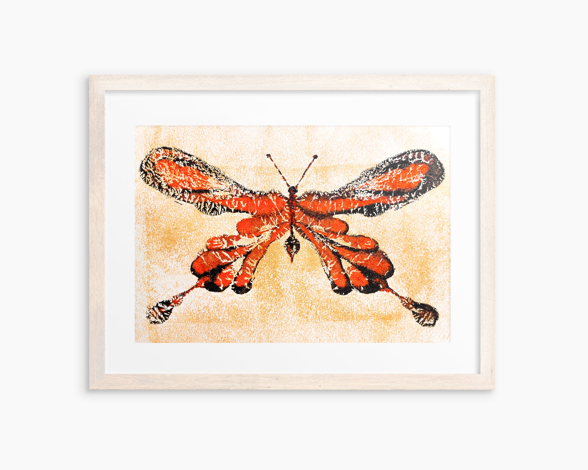 №8 - Gold paper Red and black abstract butterfly Monotype print for Nature lover gift UNFRAMED for living room, bathroom or bedroom original artwork