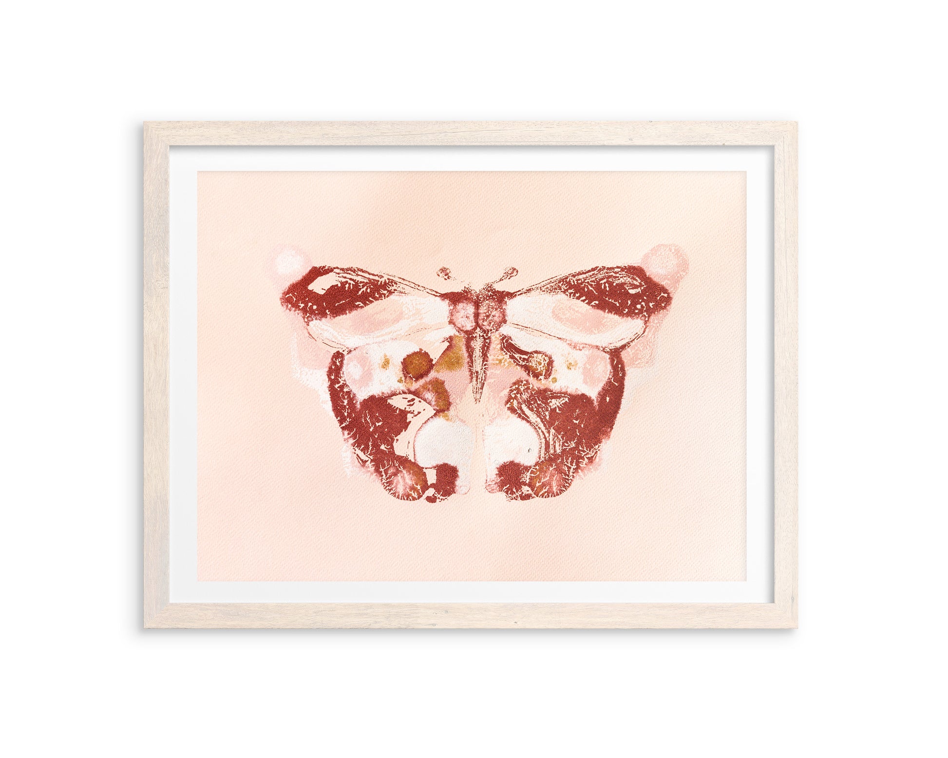 №2 - Pink and terracotta abstract butterfly Monotype print for Nature lover gift UNFRAMED for living room, or bedroom original artwork