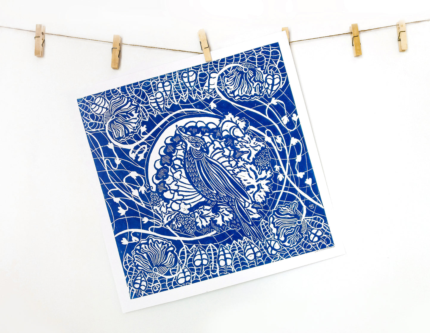 Lino print Linogravure Linocut print Cockatiel parrot art Flower wall art Original artwork Botanical print Nature lover gift art nouveau artwork Large floral decor Dark blue parrot Bedroom wall decor	Printmaking relief Handmade Kids room Living room Workspace Bedroom decor New first home gift decoration acssessories