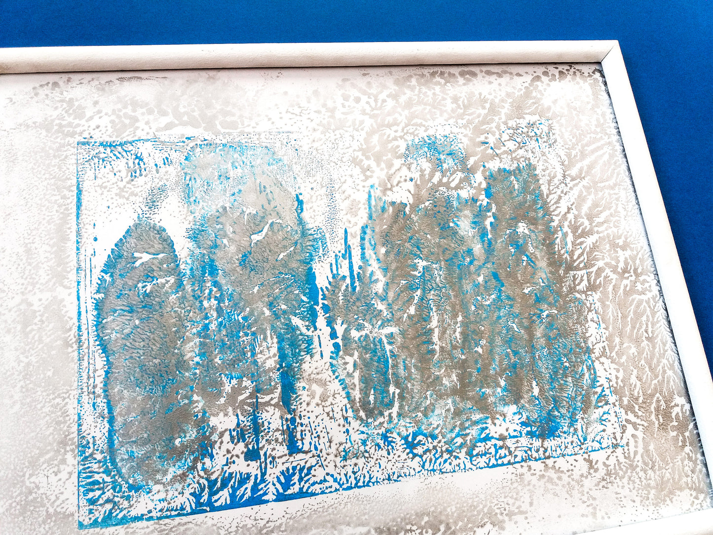 Silver and blue abstract cityscape relief Monotype print №5 for New home gift UNFRAMED Housewarming gift, modern Living room or bedroom decor Original artwork Classical wall decor