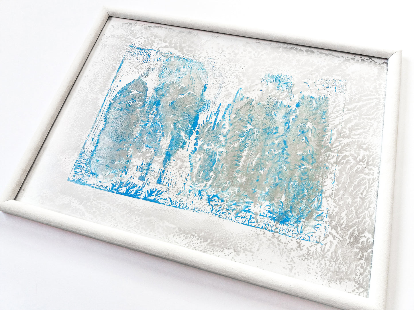 Silver and blue abstract cityscape relief Monotype print №5 for New home gift UNFRAMED Housewarming gift, modern Living room or bedroom decor Original artwork Classical wall decor