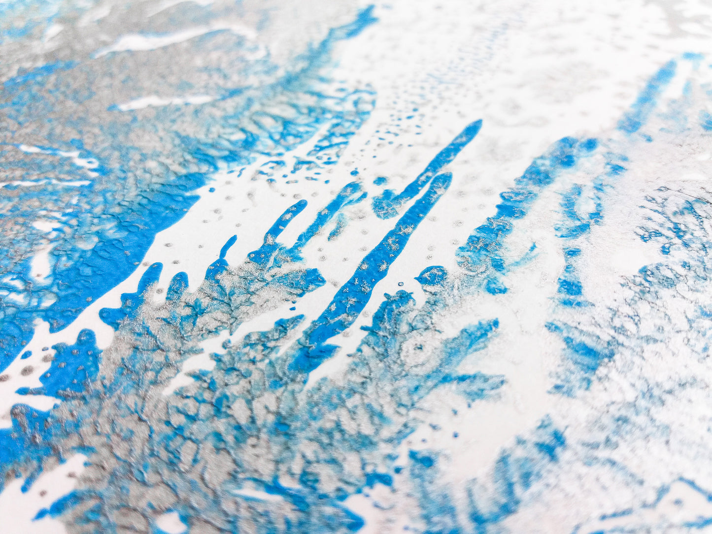 Details Silver and blue abstract cityscape relief Monotype print №5 / printmaking