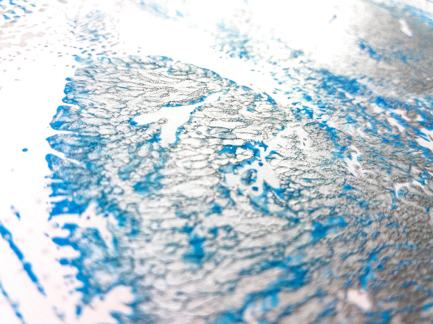 Details Silver and blue abstract cityscape relief Monotype print №5 / printmaking