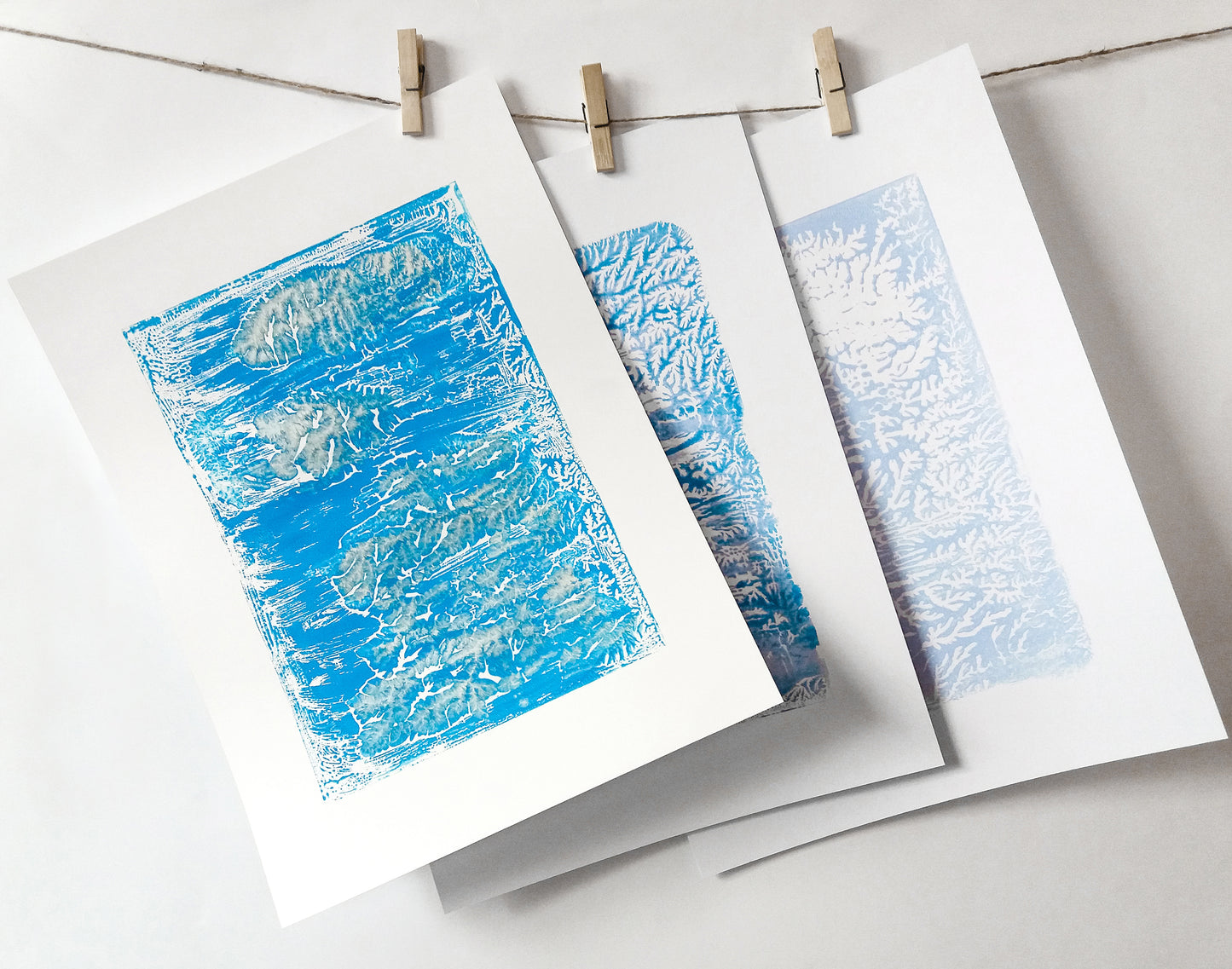 Silver and blue abstract relief Monotype print №4 for New home gift UNFRAMED Housewarming gift, modern Living room or bedroom decor Original artwork Classical wall decor