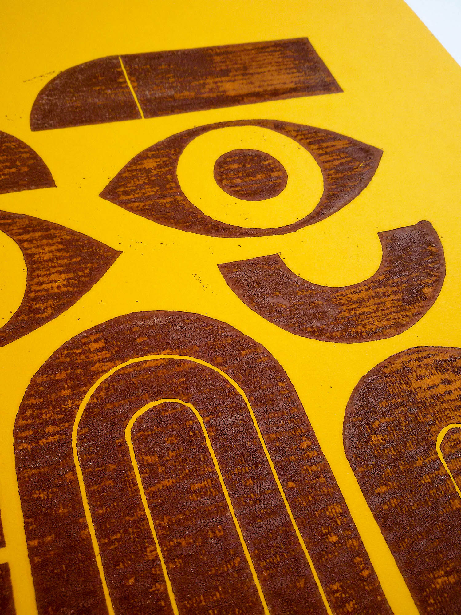 Yellow and brown abstract bauhaus face art Linocut print 12x16in for New home gift UNFRAMED / original artwork, relief print, printmaking art, lino print, linogravure, handmade wall art, new home gift, farmhouse decor, houswarming gift, living room wall art, dining room art, farm kitchen art, bedroom wall decor, autumn art, fall wall art, seasonal wall decor, aesthetic wall art, minimalist wall art, simple artwork