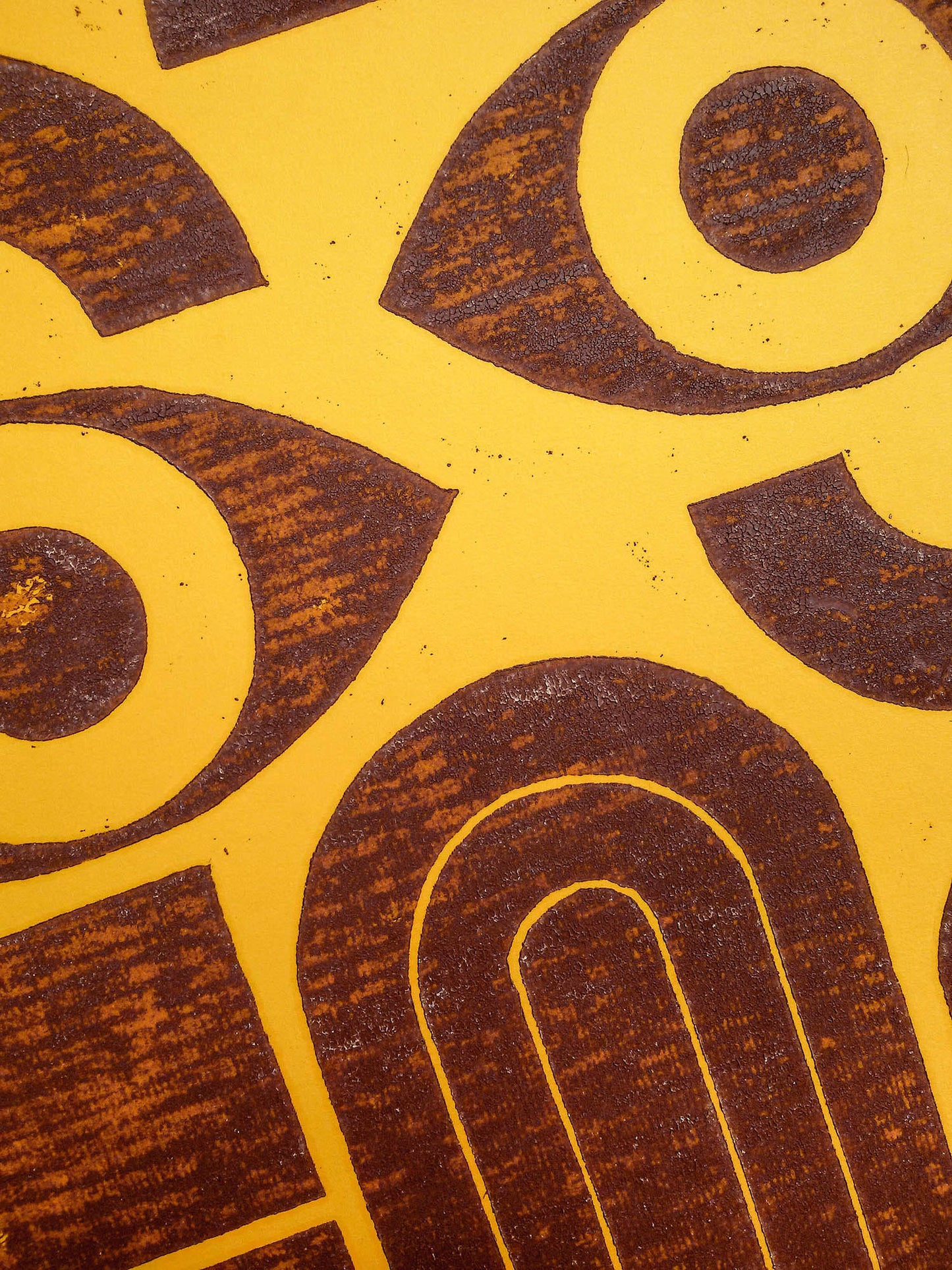 Yellow and brown abstract bauhaus face art Linocut print 12x16in for New home gift UNFRAMED / original artwork, relief print, printmaking art, lino print, linogravure, handmade wall art, new home gift, farmhouse decor, houswarming gift, living room wall art, dining room art, farm kitchen art, bedroom wall decor, autumn art, fall wall art, seasonal wall decor, aesthetic wall art, minimalist wall art, simple artwork