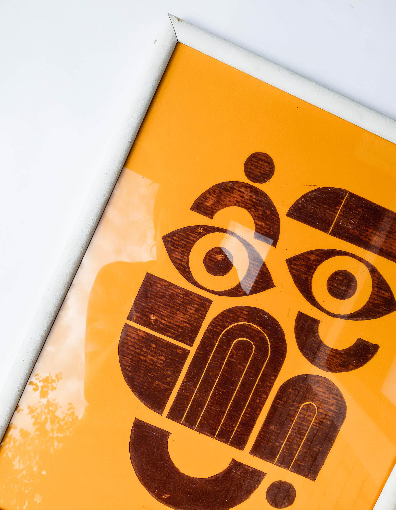 Yellow and brown abstract bauhaus face art Linocut print 12x16in for New home gift UNFRAMED / original artwork, relief print, printmaking art, lino print, linogravure, handmade wall art, new home gift, farmhouse decor, houswarming gift, living room wall art, dining room art, farm kitchen art, bedroom wall decor, autumn art, fall wall art, seasonal wall decor, aesthetic wall art, minimalist wall art, simple artwork