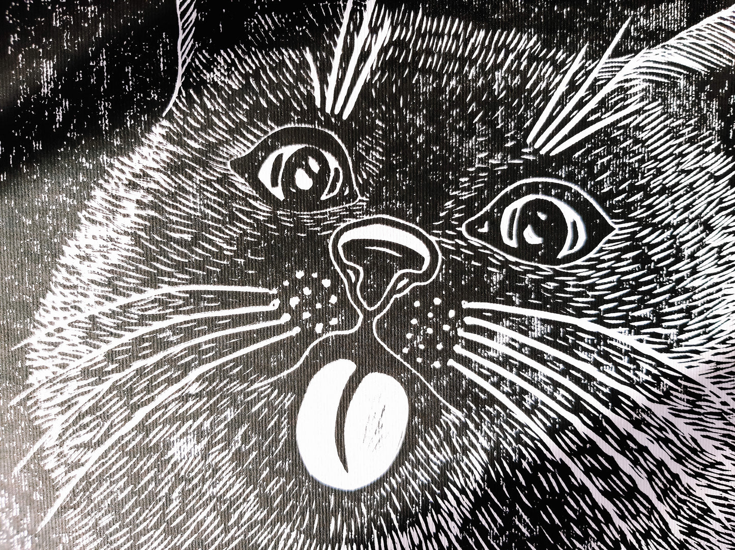 Housewarming gift	Bedroom wall decor	Living room wall art	Linocut print	Original artwork	For pet lovers gift	Linogravure lino	Black relief block	funny portrait cat	printmaking art	Kids room happy	Bestfriend gift	Modern animal spring
