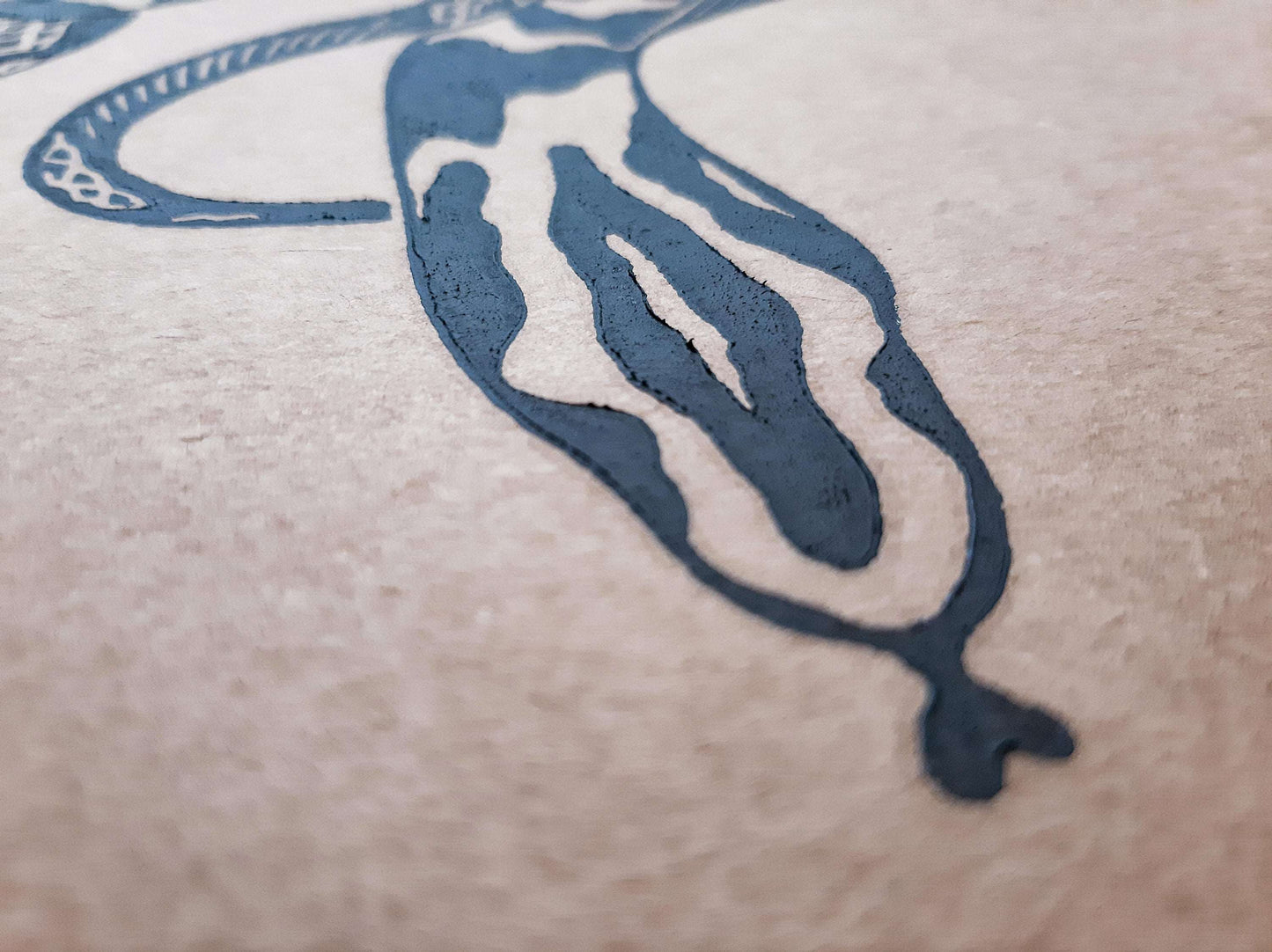 Black relief boho snake linocut print / lino print / linogravure