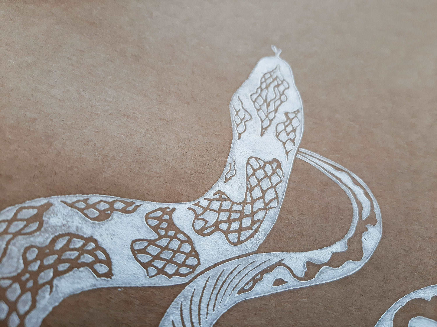 White relief boho snake linocut print / lino print / linogravure