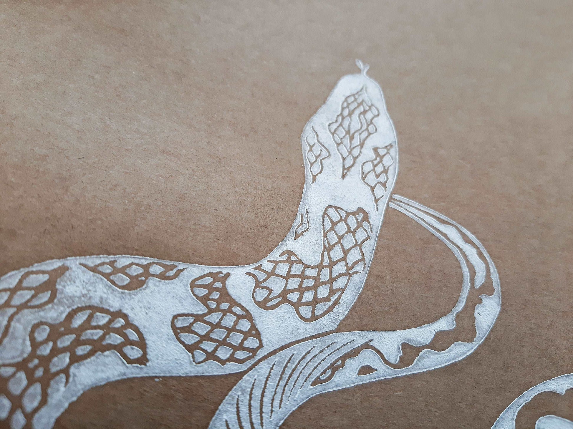 White relief boho snake linocut print / lino print / linogravure