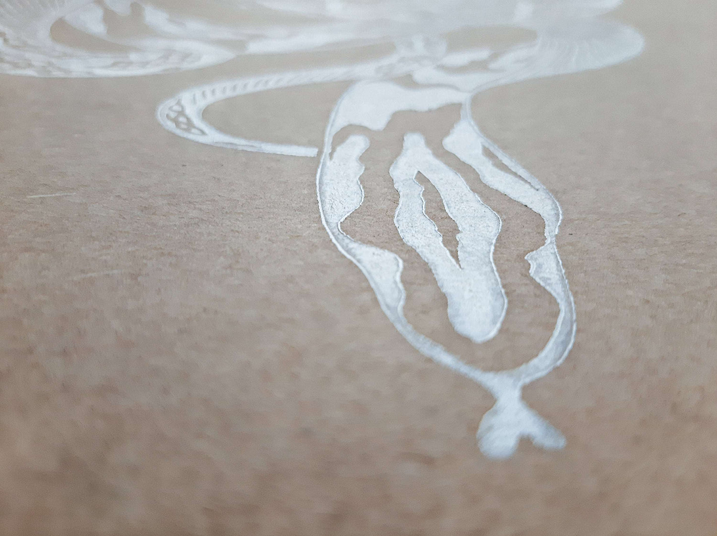White relief boho snake linocut print / lino print / linogravure