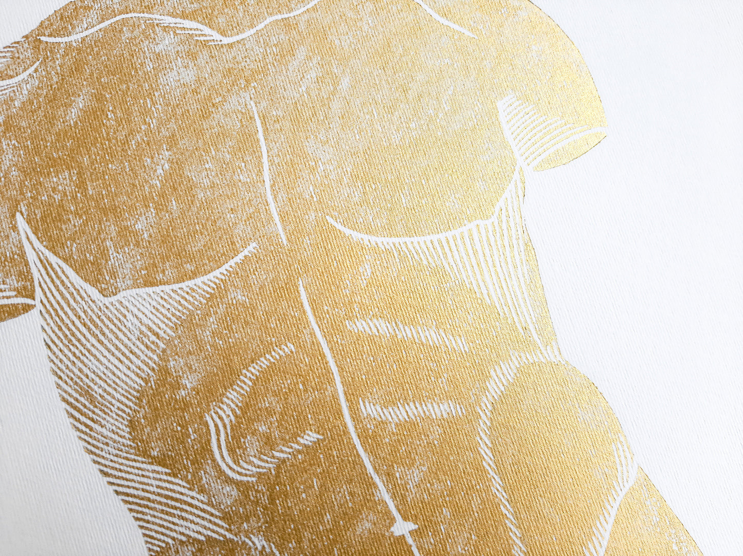 Gold bust nude man Linocut print for New home gift UNFRAMED Housewarming gift New home gift Living room or bedroom decor 16x12 Original artwork Classical wall decor