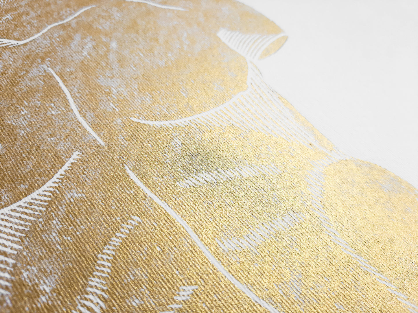 Gold relief bust nude man Linocut print / printmaking / lino print / linogravure