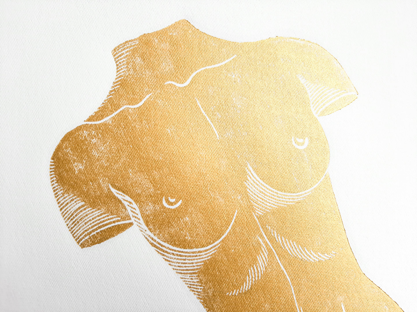 Details Gold bust nude woman relief Linocut print