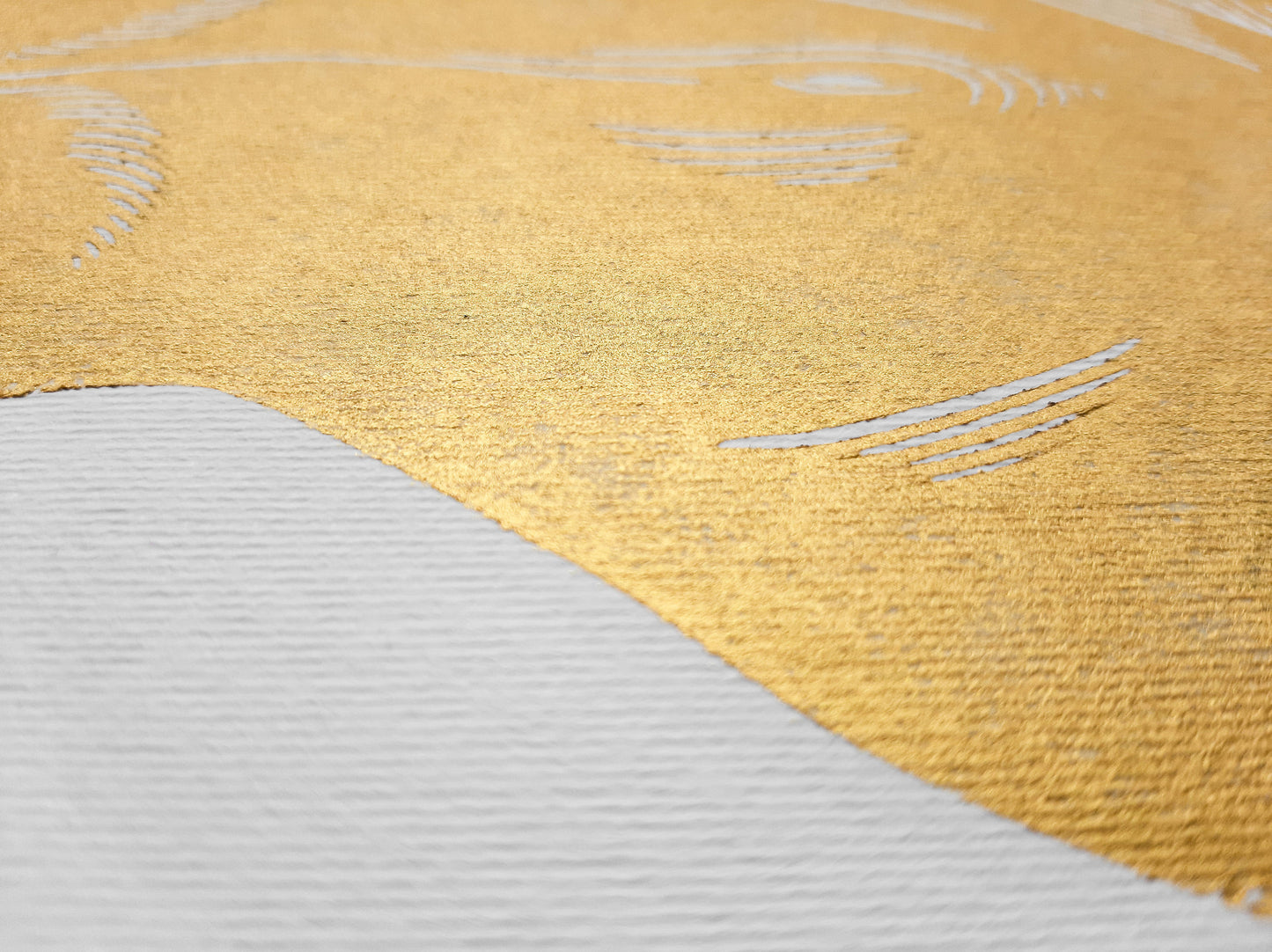 Details Gold bust nude woman relief Linocut print / printmaking / lino print / linogravure