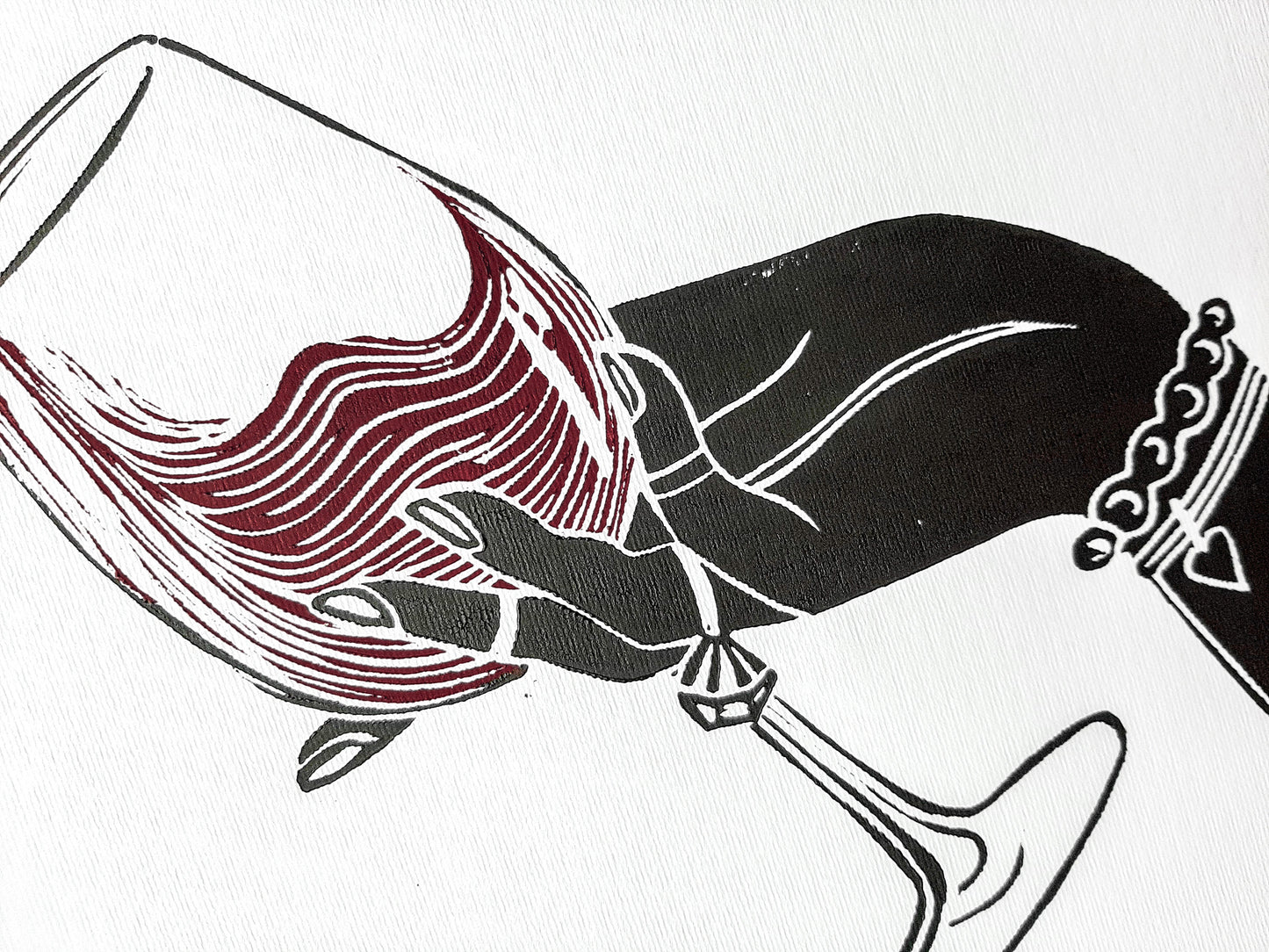 Holiday gallery wall set of 2 Wine original artwork Less whine more wine Linocut print Women hand with glass of red wine for Bar gift art UNFRAMED, lino print, linogravure, printmaking art, relief print, block print, festive wall art, alcohol poster, bar art, original artwork, New home gift, housewarming gift, modern kitchen art, bedroom wall decor, dining romm decor, birthday decor, christmas decoration, burgundy, purple, dark red and black, gold wall artwork