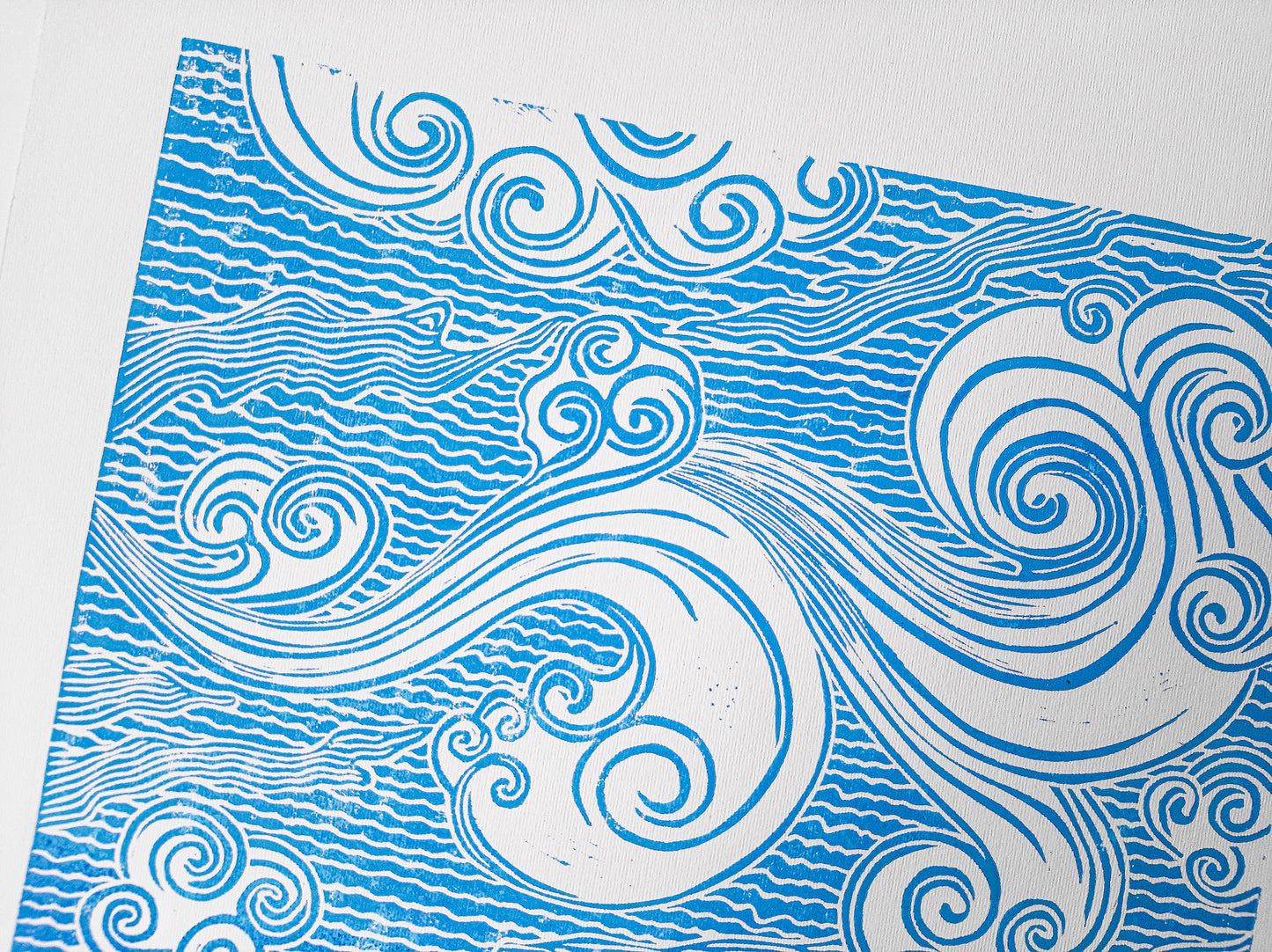 Gallery wall set of 2 Blue Japanese waves and clouds wall art Linocut print UNFRAMED for bathroom, bedroom or living room wall decor, lino print, linogravure, printmaking, handmade art, block print, relief print for new home gift or nature lover gift