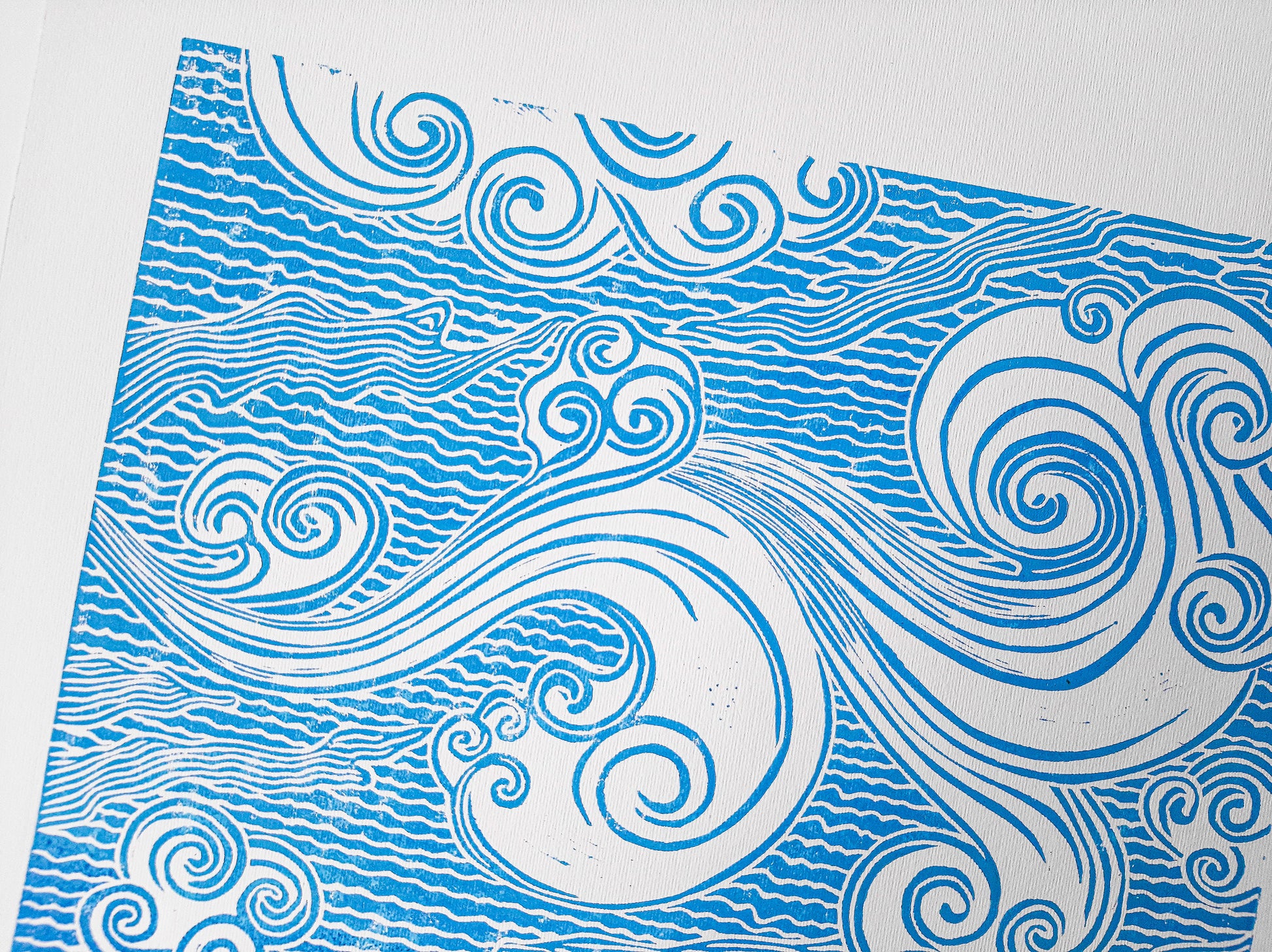 Gallery wall set of 2 Blue Japanese waves and clouds wall art Linocut print UNFRAMED for bathroom, bedroom or living room wall decor, lino print, linogravure, printmaking, handmade art, block print, relief print for new home gift or nature lover gift