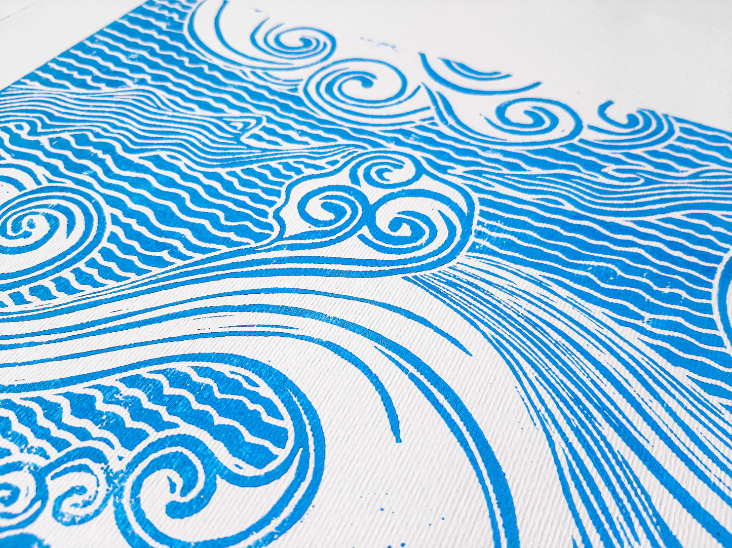 Gallery wall set of 2 Blue Japanese waves and clouds wall art Linocut print UNFRAMED for bathroom, bedroom or living room wall decor, lino print, linogravure, printmaking, handmade art, block print, relief print for new home gift or nature lover gift