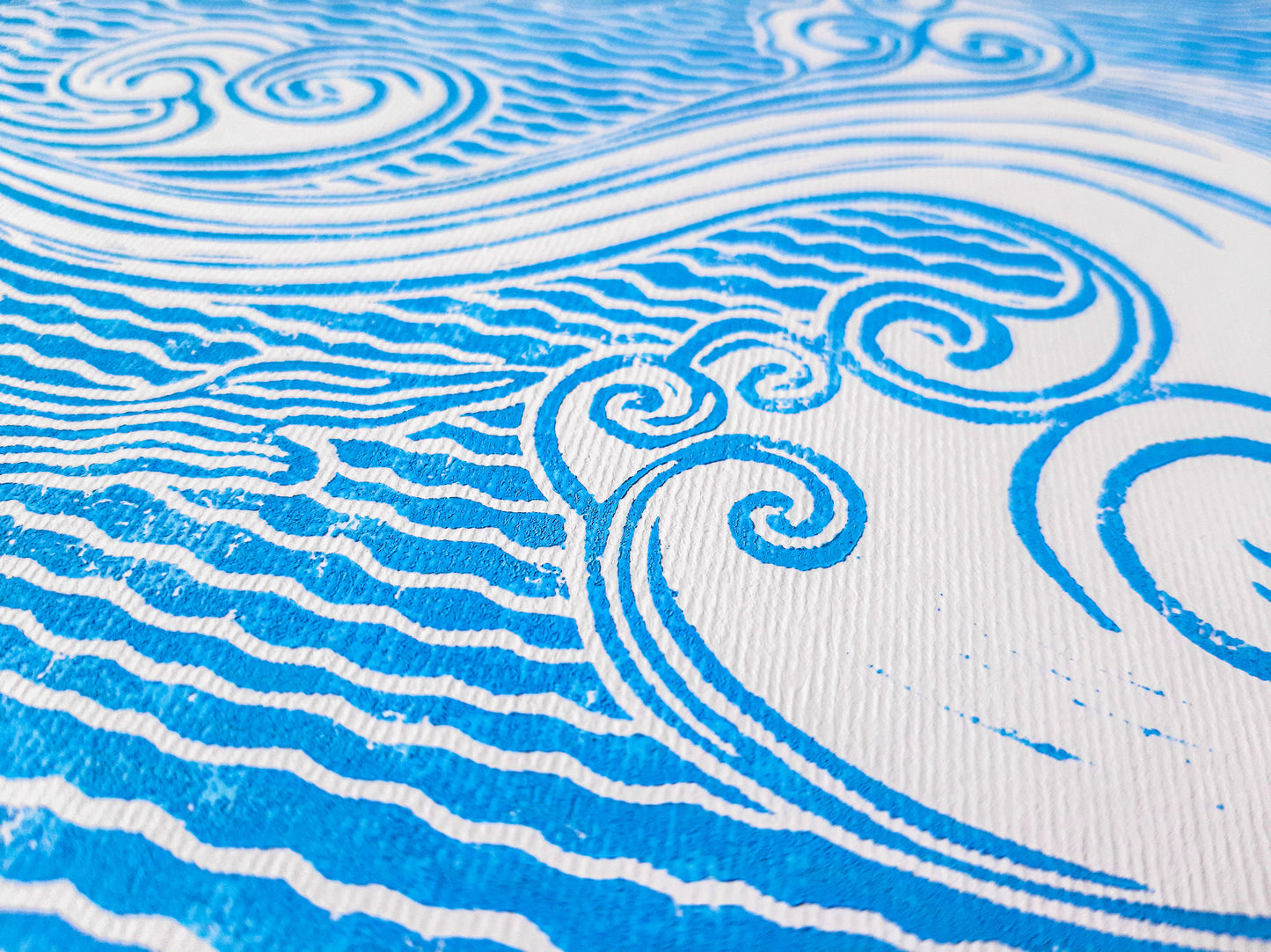 Gallery wall set of 2 Blue Japanese waves and clouds wall art Linocut print UNFRAMED for bathroom, bedroom or living room wall decor, lino print, linogravure, printmaking, handmade art, block print, relief print for new home gift or nature lover gift