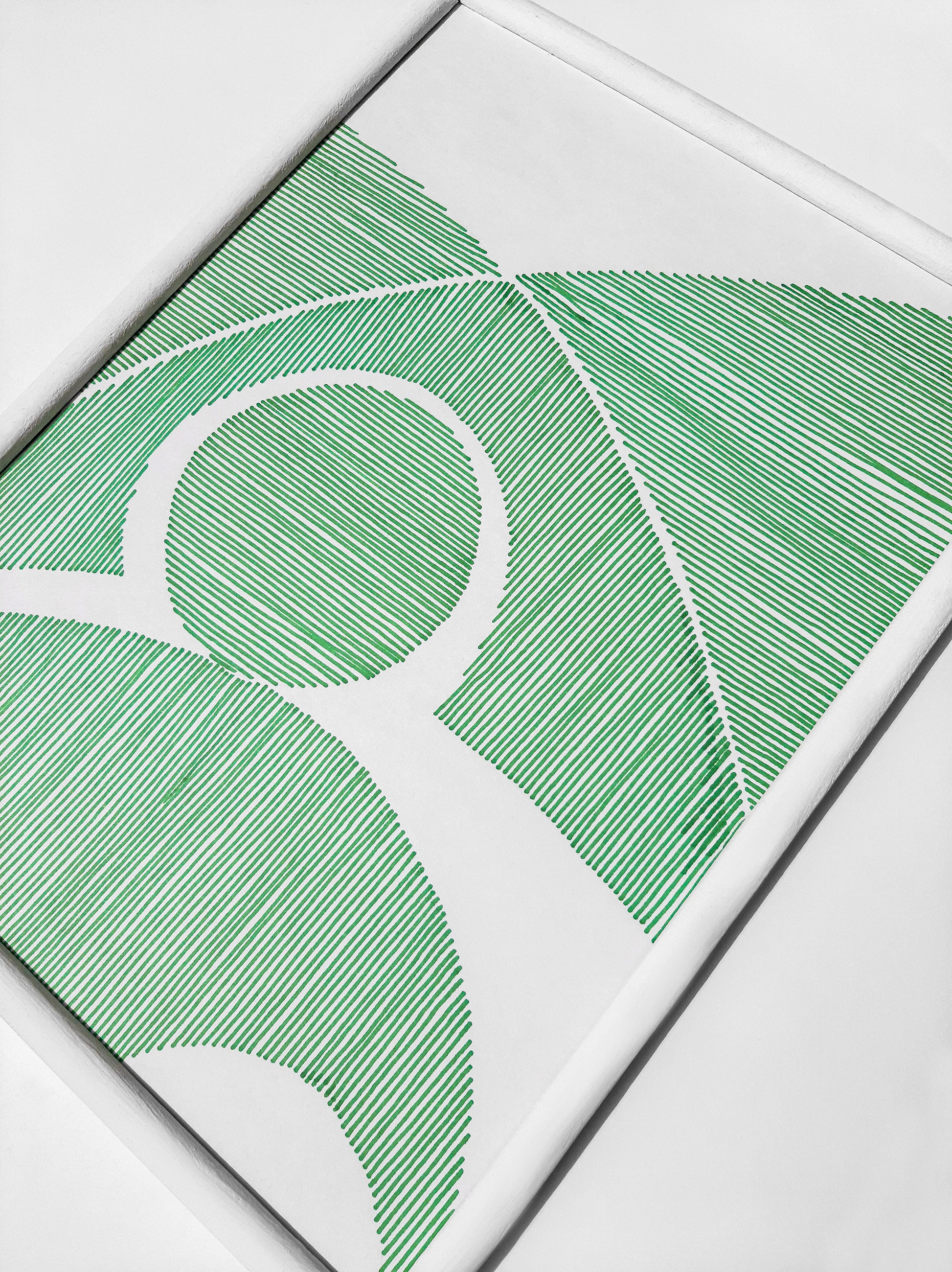 Green Geometric abstract landscape line shapes artwork for New home gift UNFRAMED for living room, or bedroom original artwork