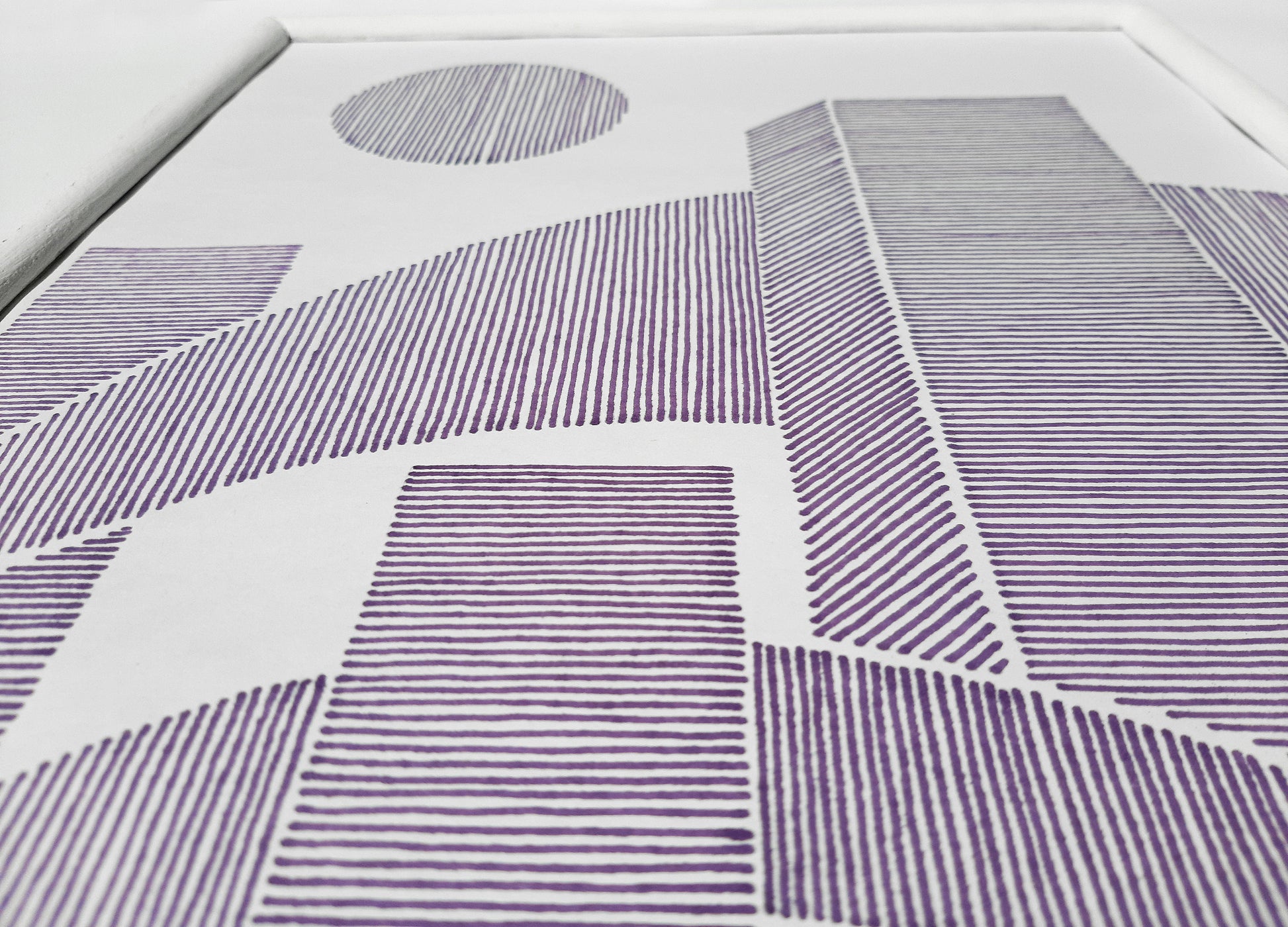 Details Purple Geometric abstract cityscape line drawing shapes artwork