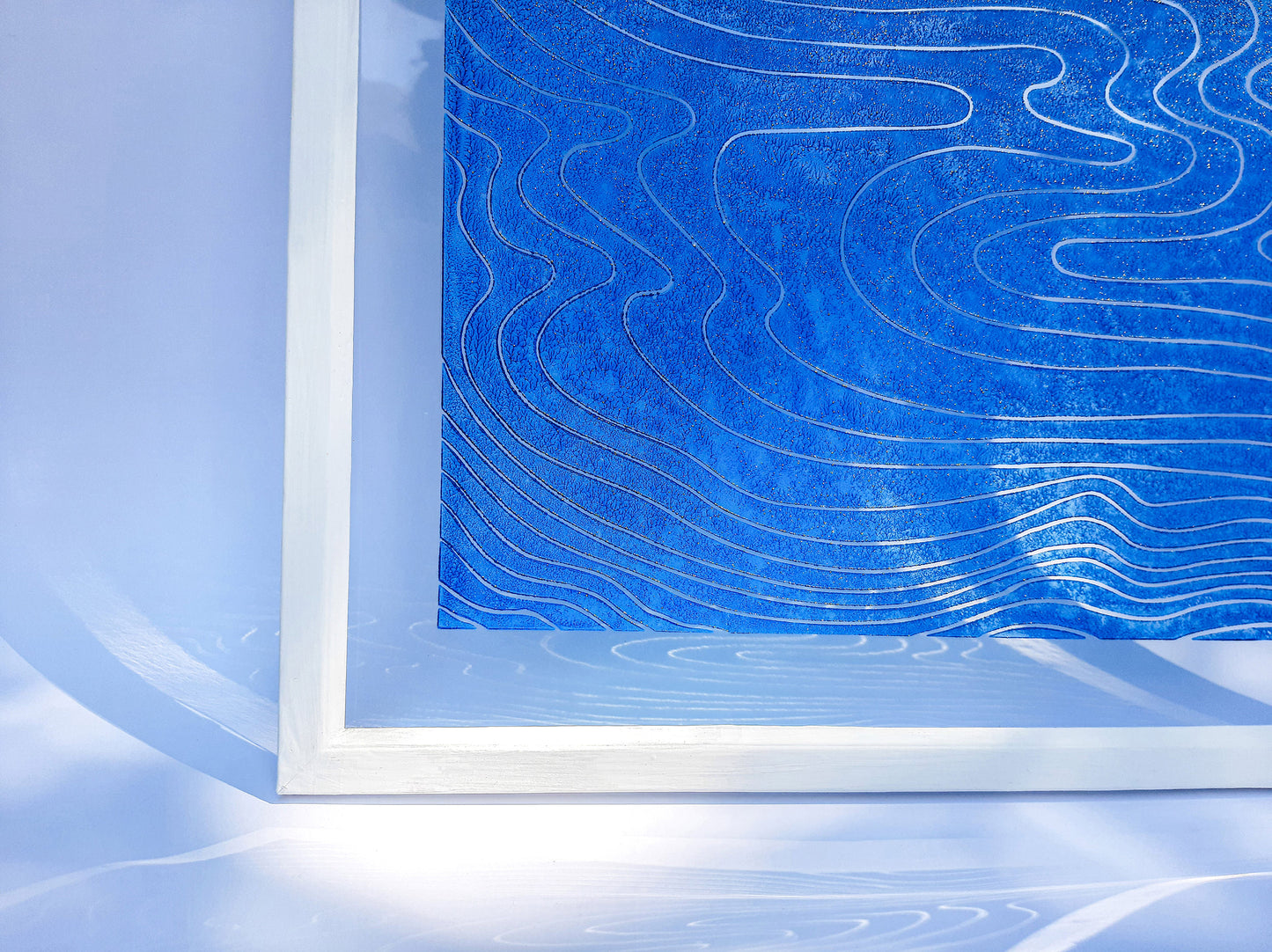 Abstract blue water Linocut print on Plexiglass relief Original artwork Nautical wall art for Bedroom Living room decor New home gift