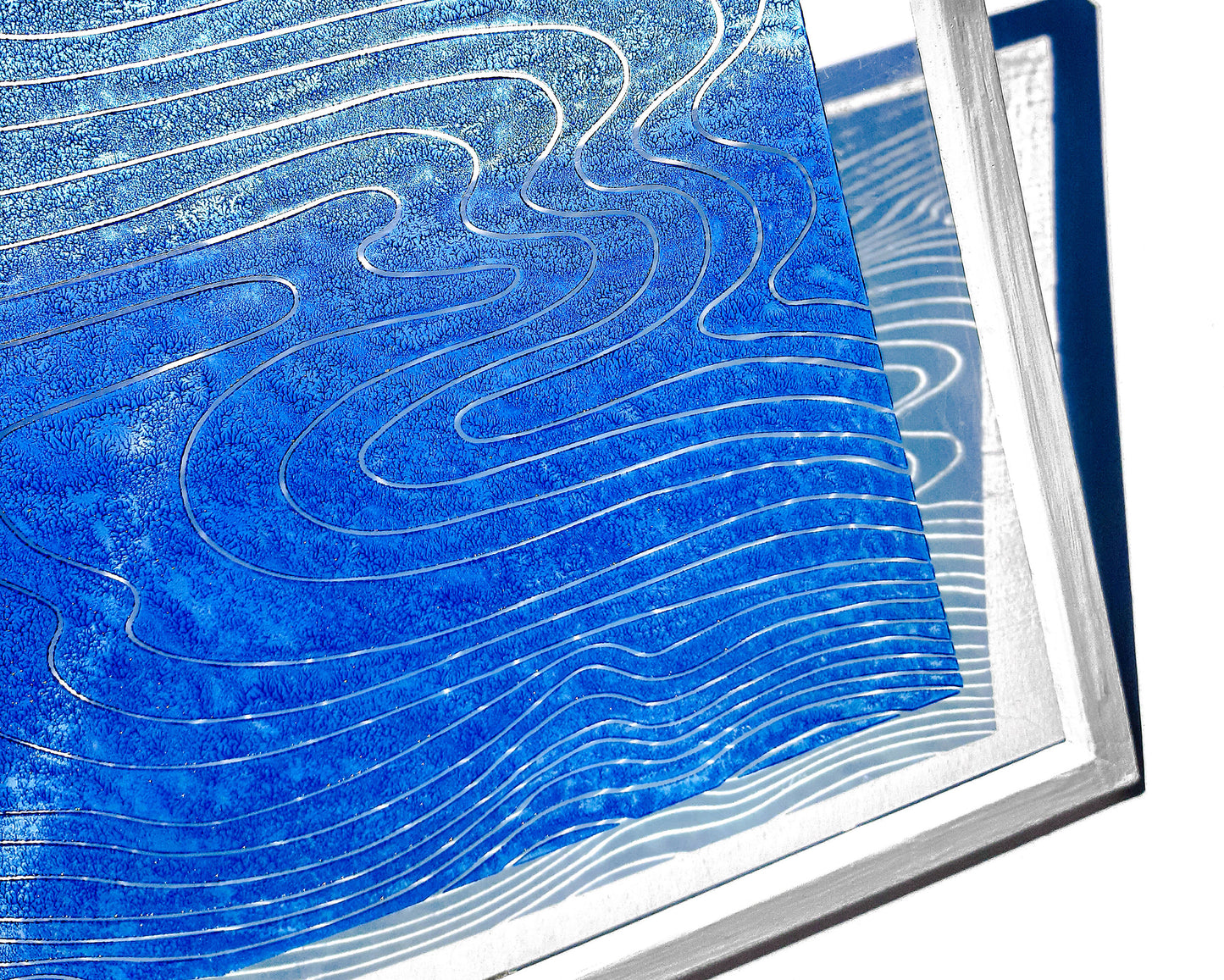 Abstract blue water Linocut print on Plexiglass relief Original artwork Nautical wall art for Bedroom Living room decor New home gift