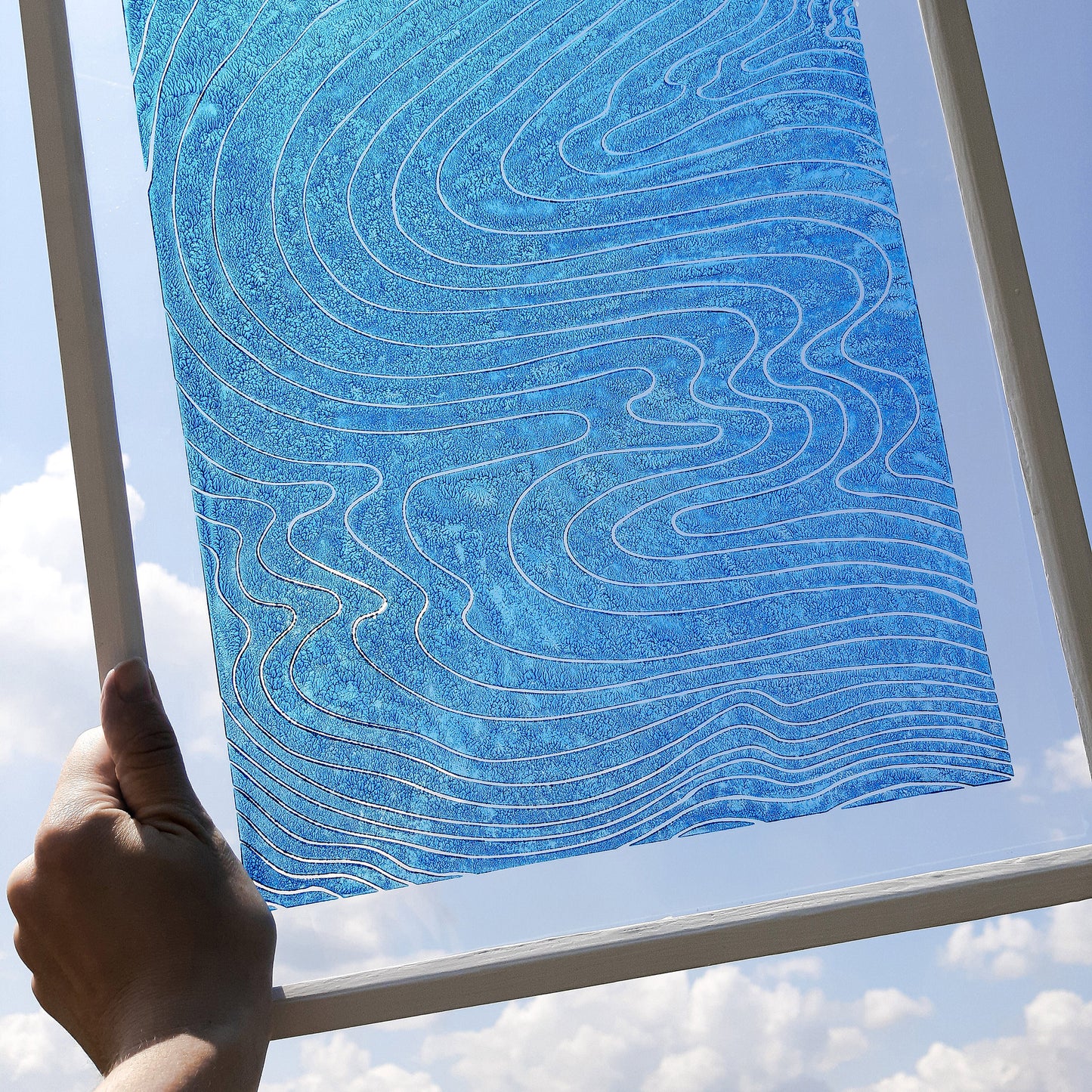 Abstract blue water Linocut print on Plexiglass relief Original artwork Nautical wall art for Bedroom Living room decor New home gift