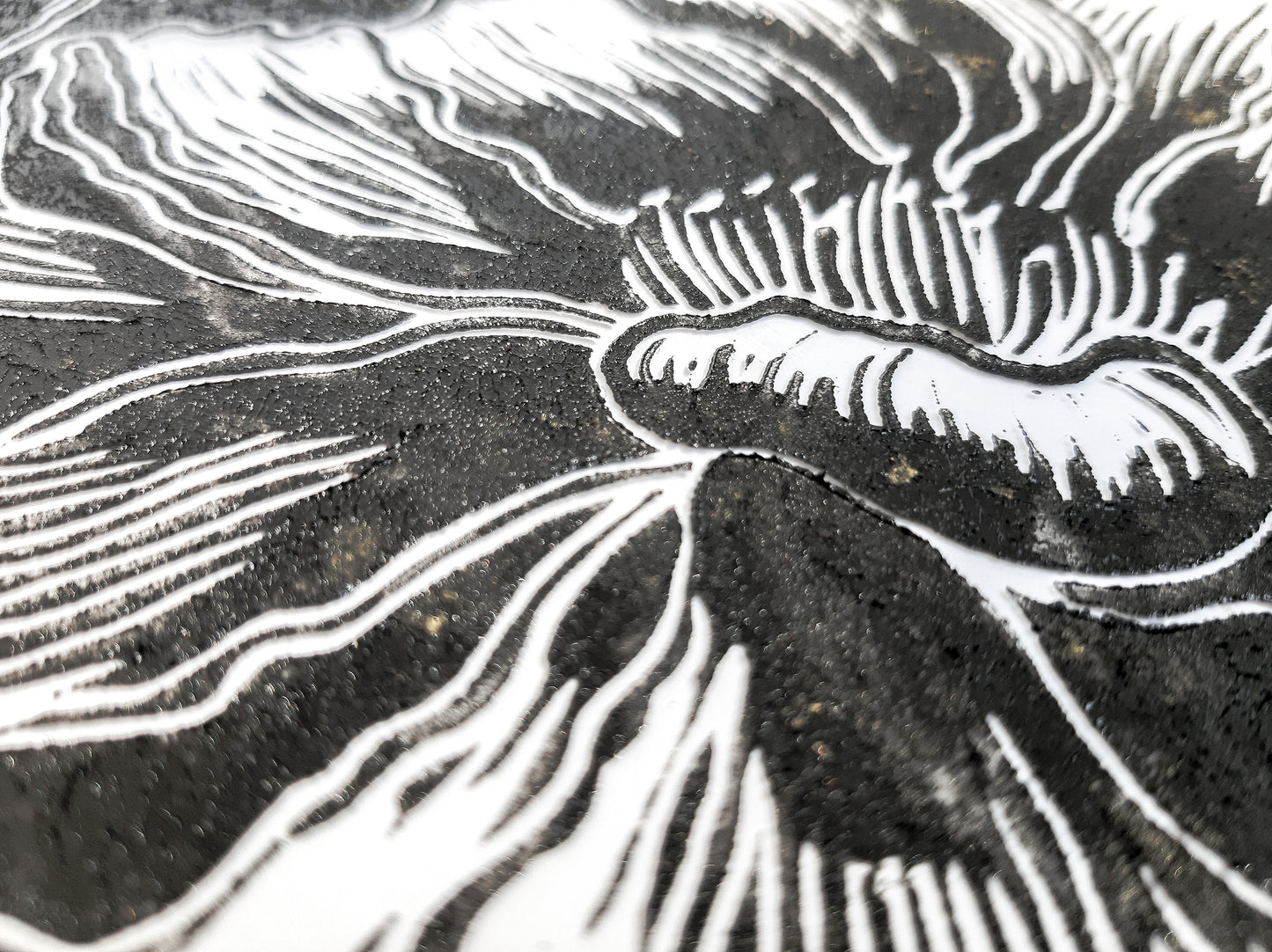 Black peony flowers wall art Plexiglass linocut print Botanical relief original artwork Printmaking for Bedroom decor Housewarming gift Living room Farm kitchen Foraged cottagecore farmhouse wall art decor relief printmaking block