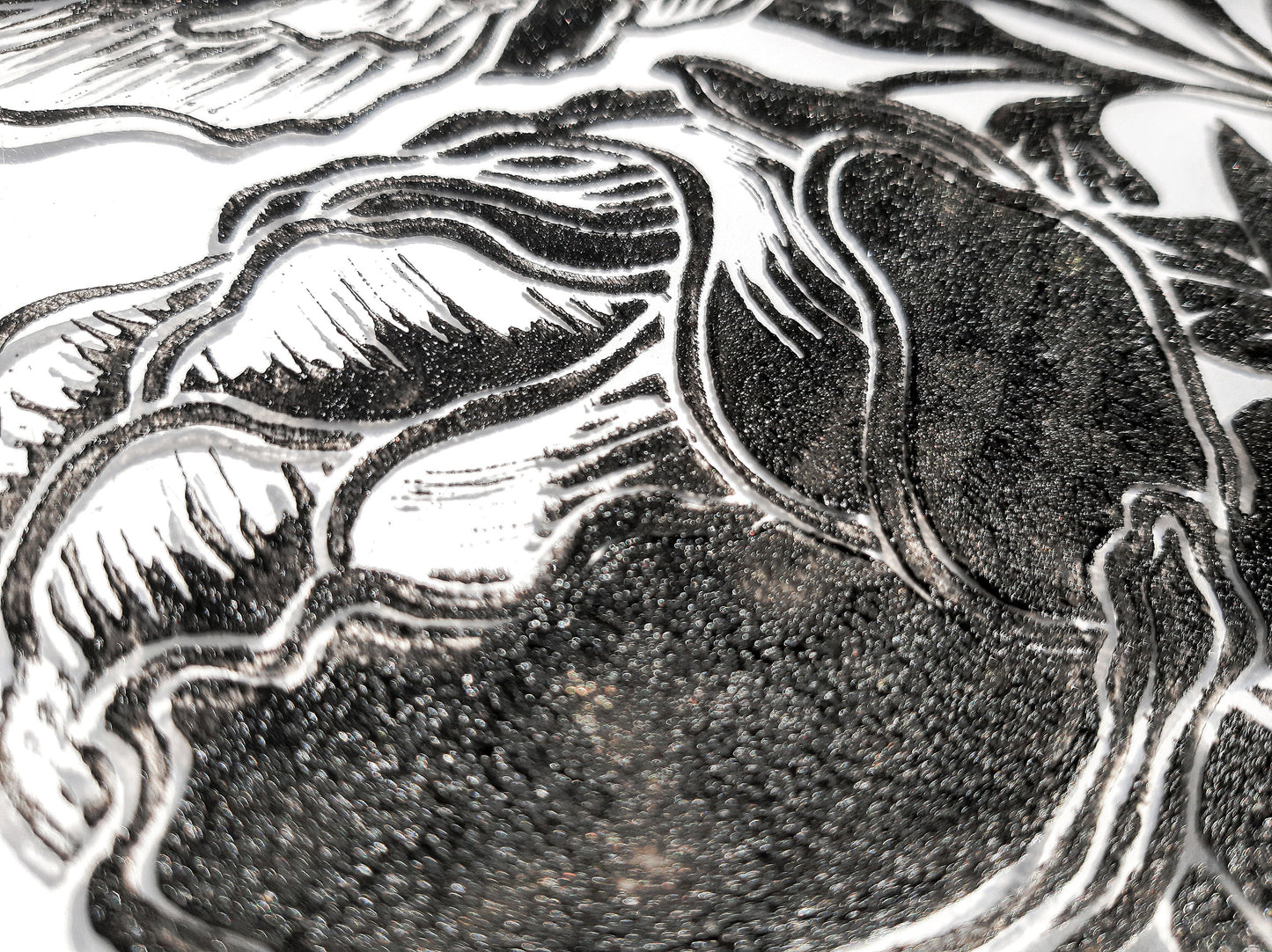Black peony flowers wall art Plexiglass linocut print Botanical relief original artwork Printmaking for Bedroom decor Housewarming gift Living room Farm kitchen Foraged cottagecore farmhouse wall art decor relief printmaking block