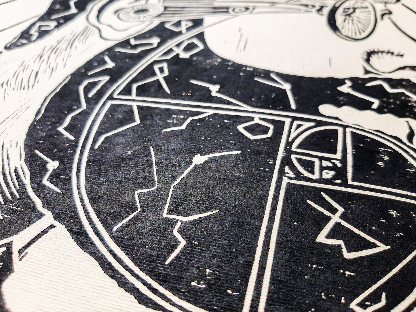 Linocut print Male portrait with constellations Solar system Moon phases map Original artwork for Boyfriend gift or Grandpa Chic wall decor, lino print, linogravure, printmaking art, handmade wall art, bedroom wall decor, living room wall art, man art, black and beige wall art