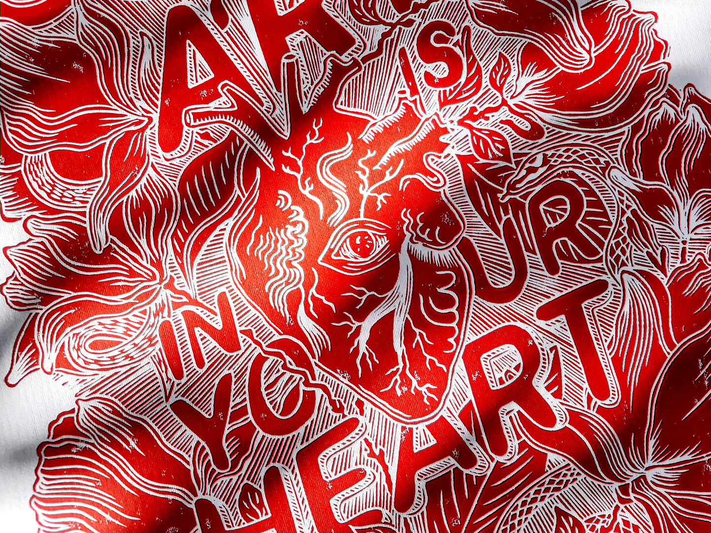 Art is in your heart with red magnolias flowers and snakes Linocut print for New home gift UNFRAMED, Lino print, Block print, Farmhouse decor, Linogravure, Illustration print, Original artwork, Floral wall art, Housewarming gift, Botanical artwork, printmaking handmade wall decoration for bedroom or living room large print