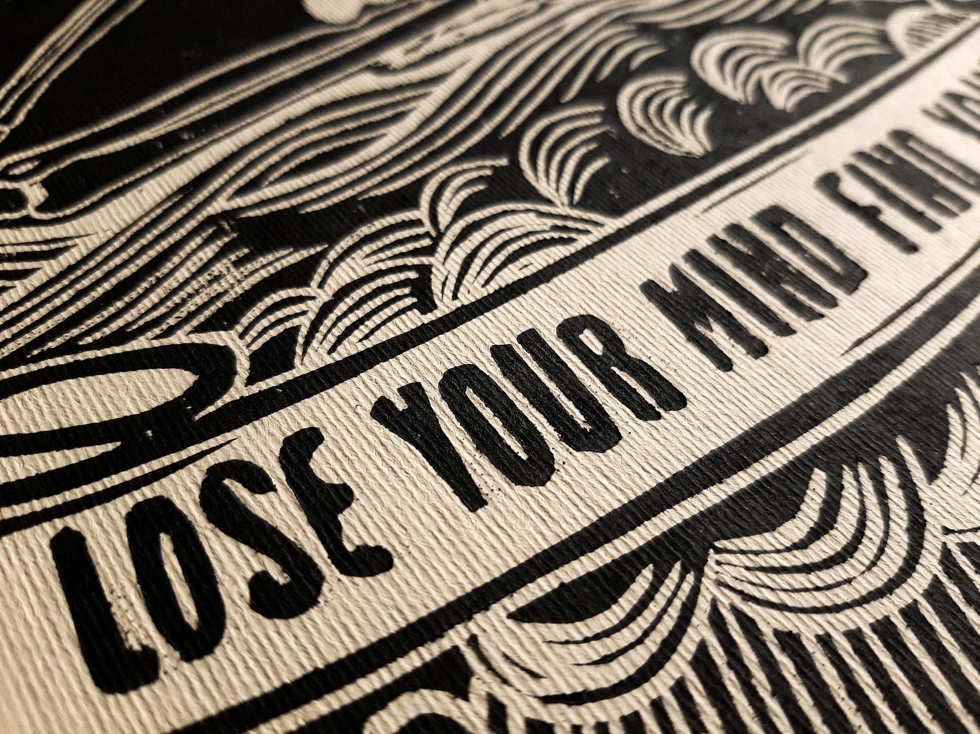 Lose your mind find your soul Skeleton wall art Linocut print for New home gift UNFRAMED, Grandpa Chic wall, Goth wall art, Edgy punk wall, Mindfulness art, Meditation wall art, Linogravure, Bedroom wall art, Lino print, printmaking art, living room wall decor, yoga art, vintage art, horror art, handmade wall art, original artwork