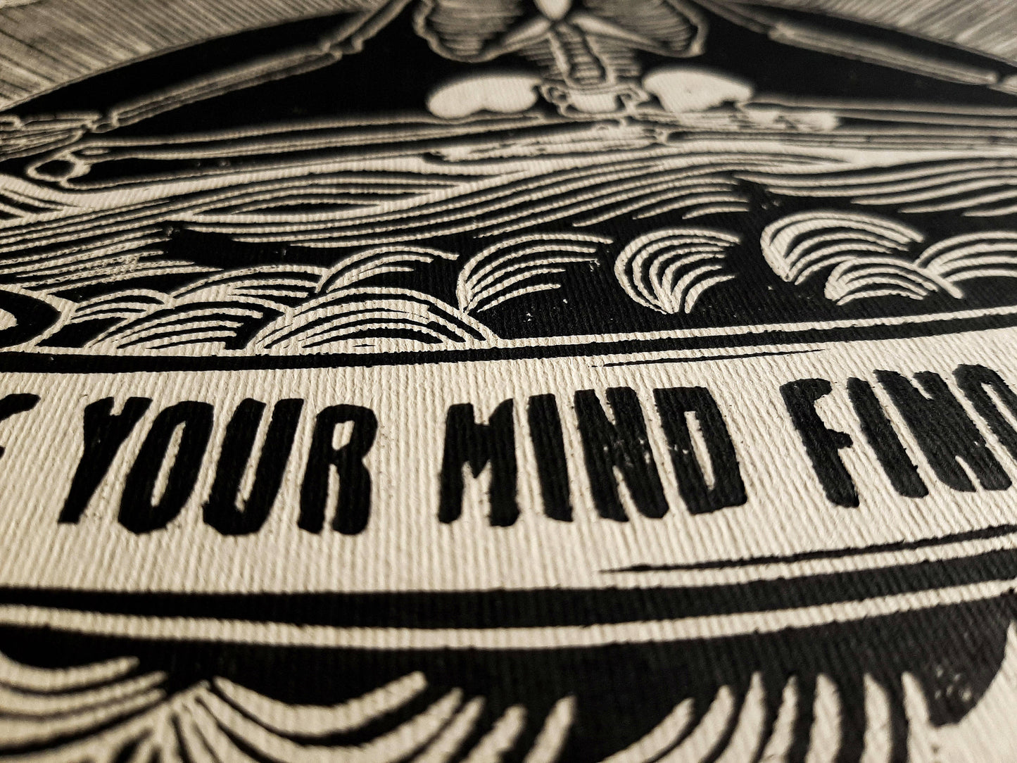 Lose your mind find your soul Skeleton wall art Linocut print for New home gift UNFRAMED, Grandpa Chic wall, Goth wall art, Edgy punk wall, Mindfulness art, Meditation wall art, Linogravure, Bedroom wall art, Lino print, printmaking art, living room wall decor, yoga art, vintage art, horror art, handmade wall art, original artwork