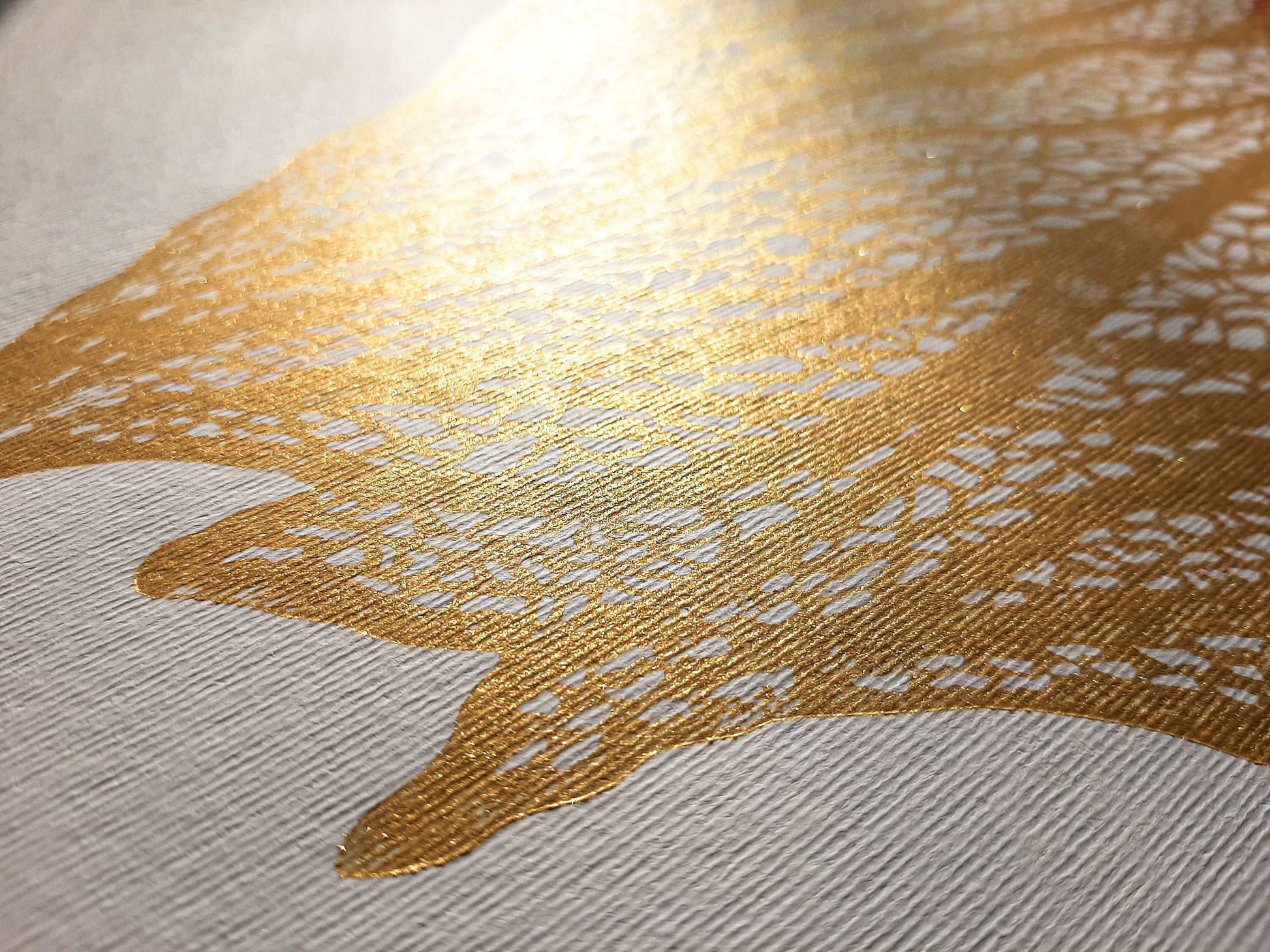 Details white and gold Physalis plant Linocut print / printmaking / lino print / linogravure