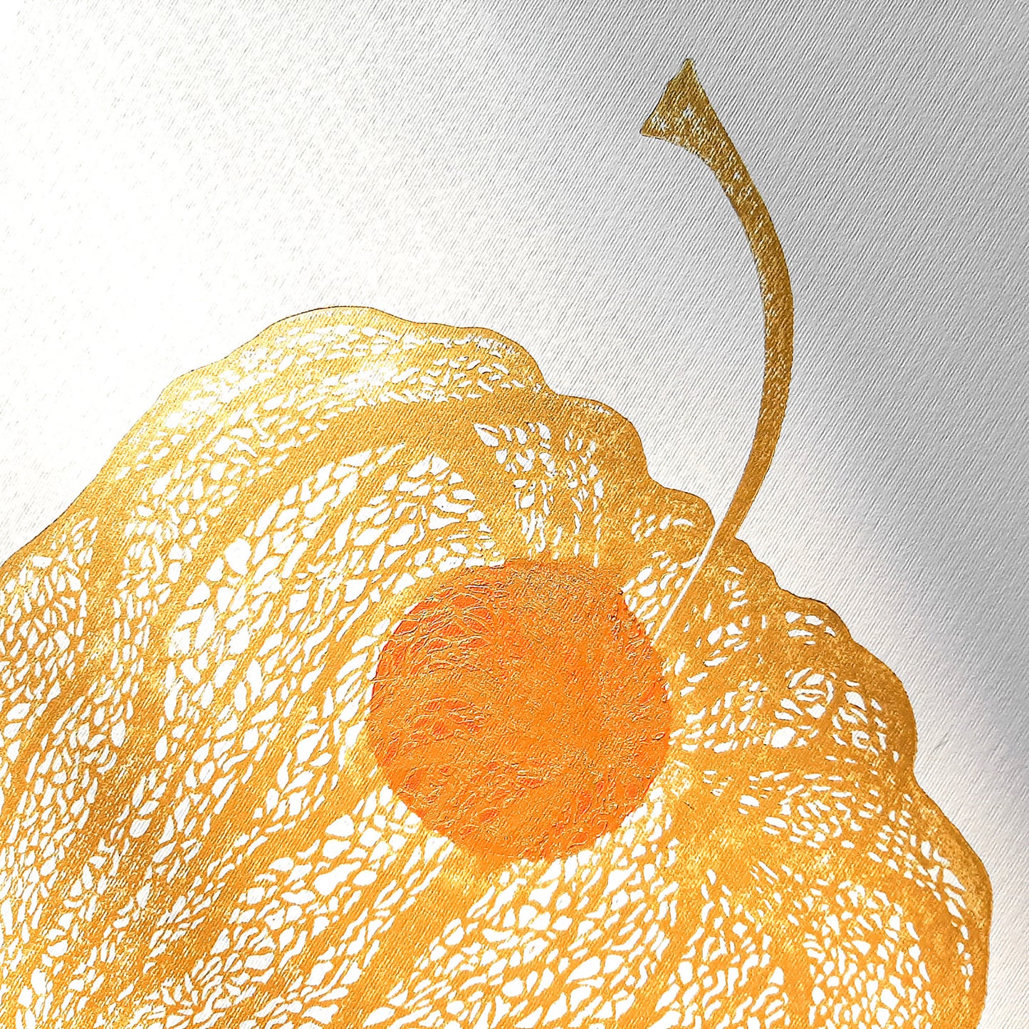 Gold physalis plant and Orange berry Linocut print