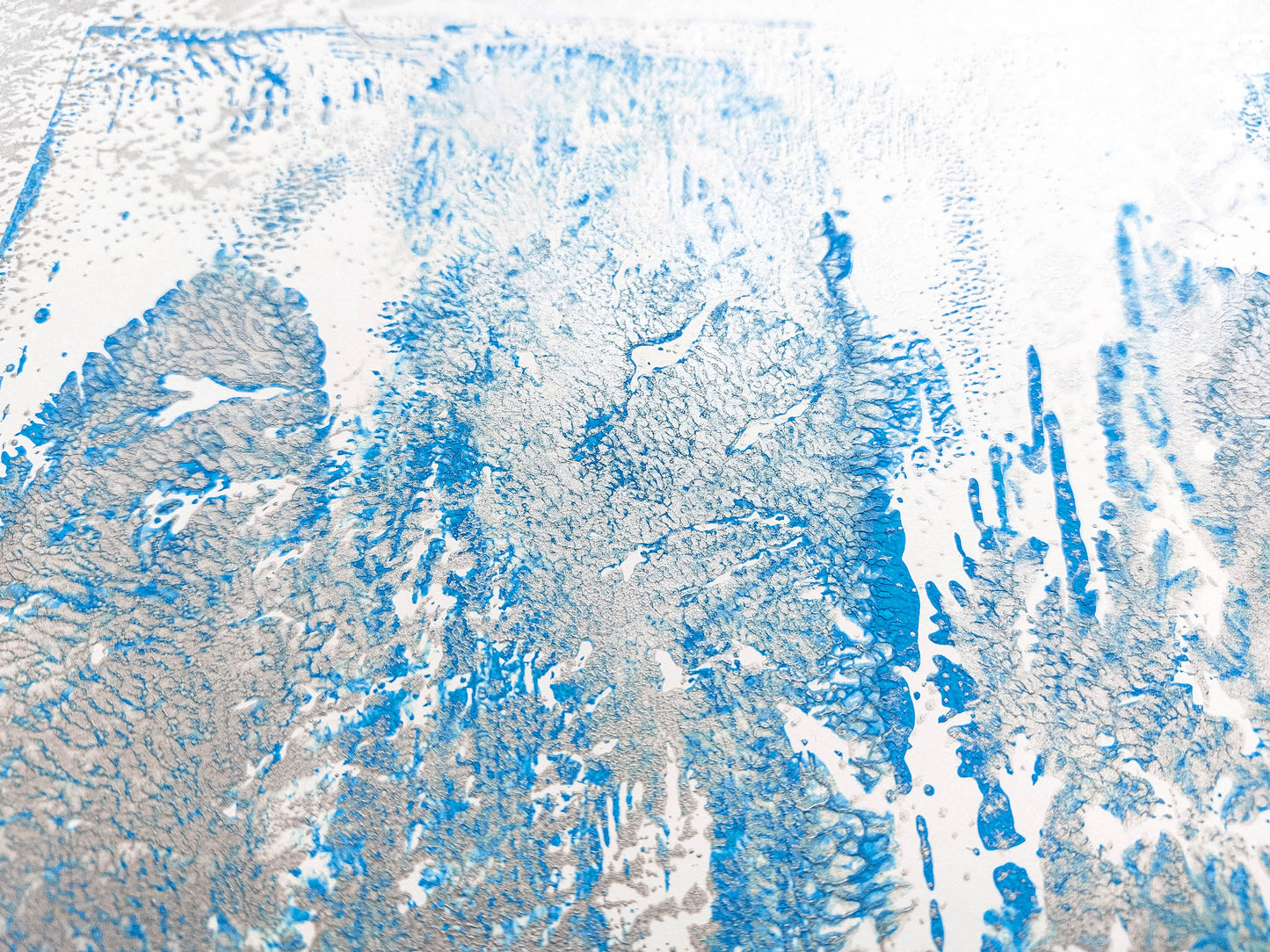 Details Silver and blue abstract cityscape relief Monotype print №5 / printmaking