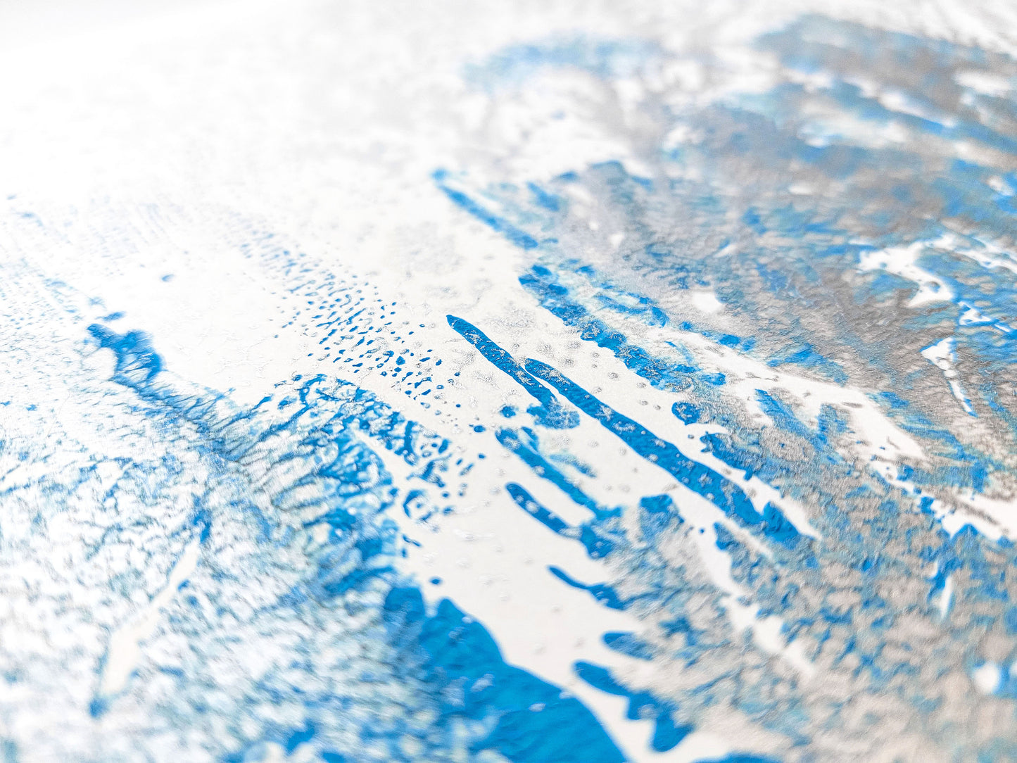 Details Silver and blue abstract cityscape relief Monotype print №5 / printmaking