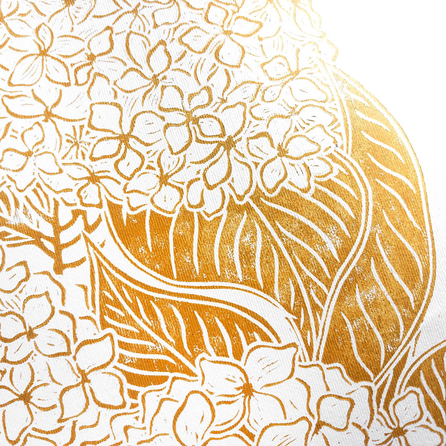 Ochre hydrangea flowers Linocut print Wall hanging art decor