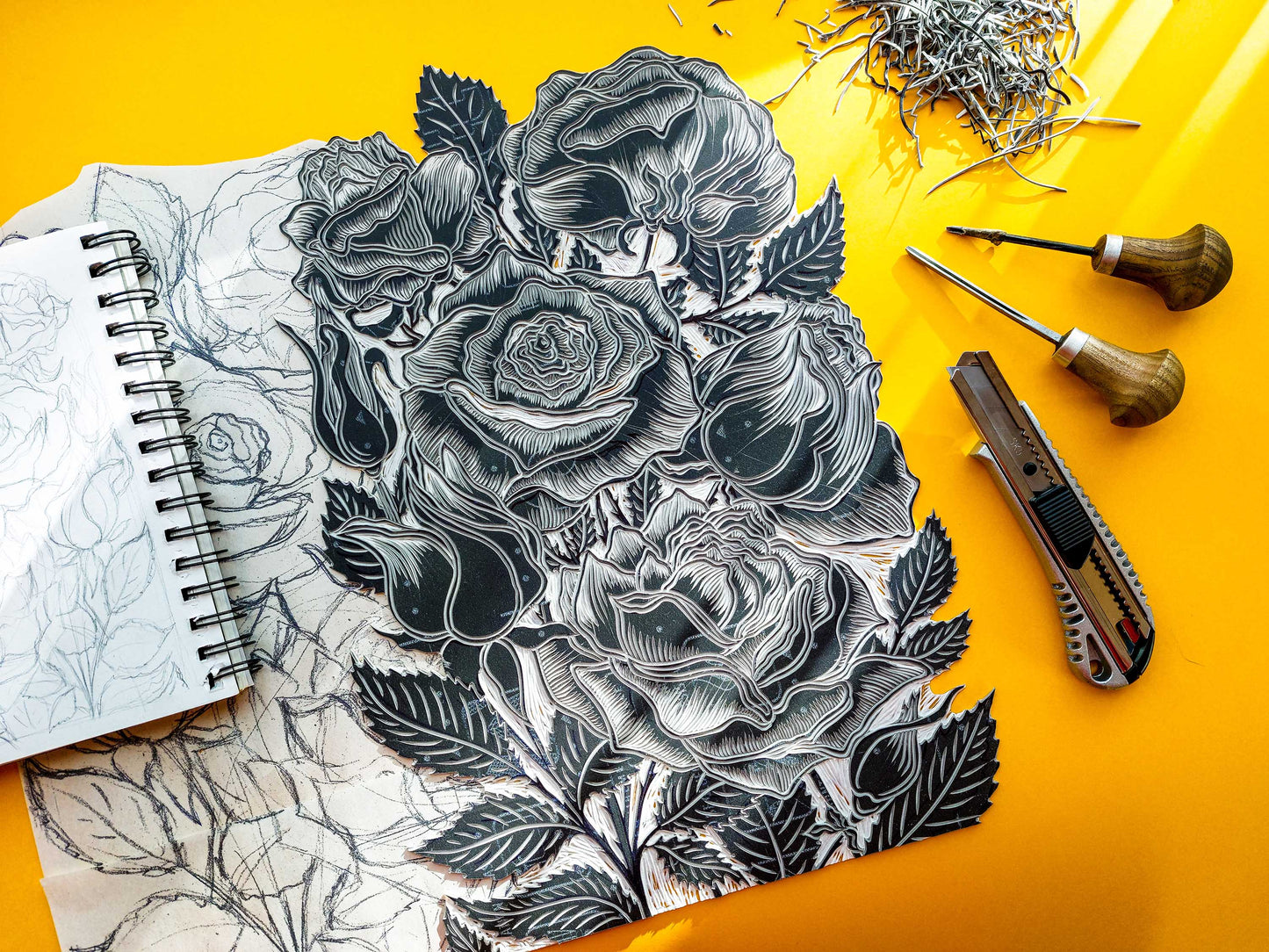 Linocutting block process / linogravure / lino