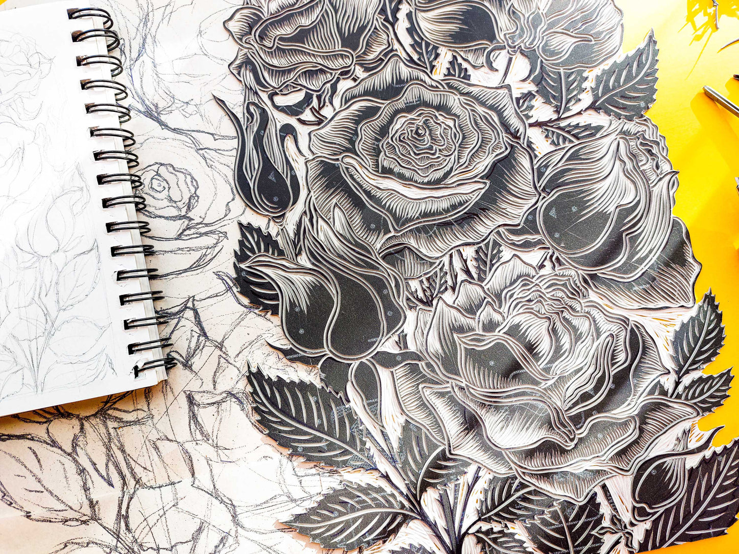 Linocutting block process / linogravure / lino